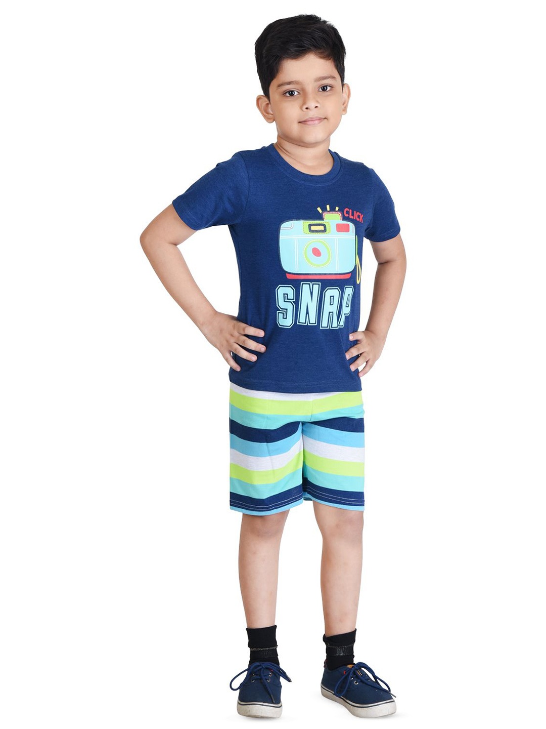 

Clothe Funn Boys Printed T-shirt with Shorts, Navy blue