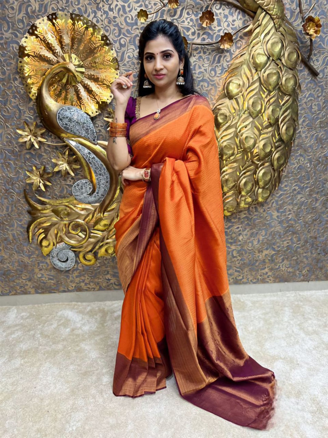 

Wuxi Woven Design Zari Pure Silk Banarasi Saree, Purple
