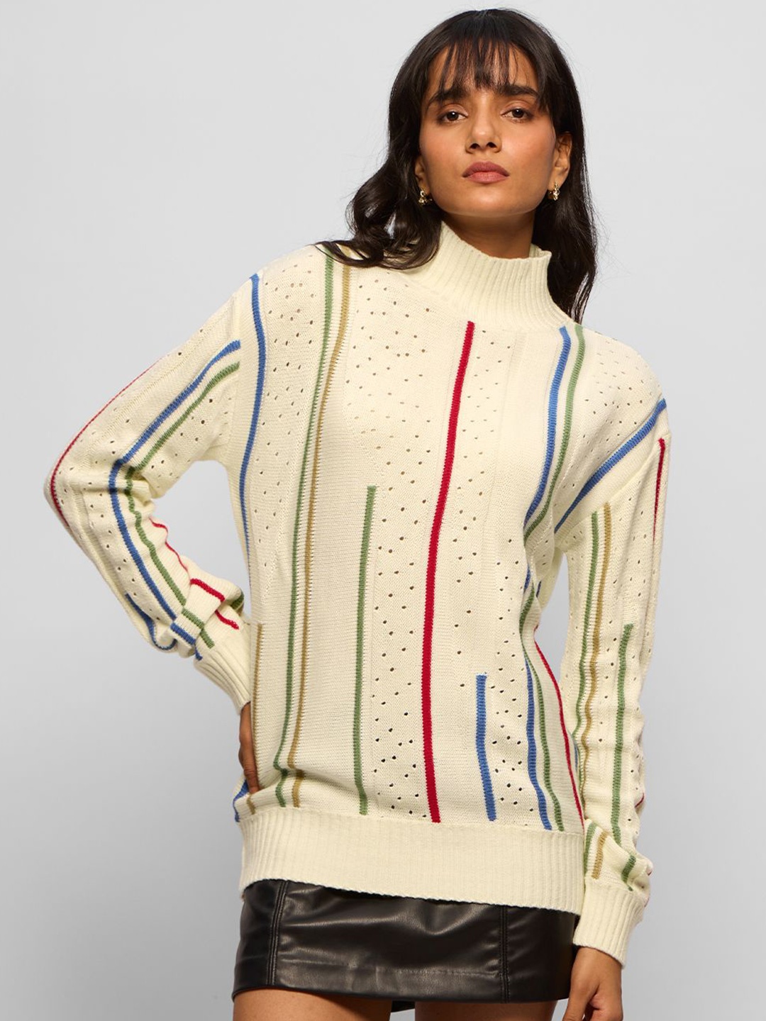 

The Souled Store Women Striped Pullover, Off white