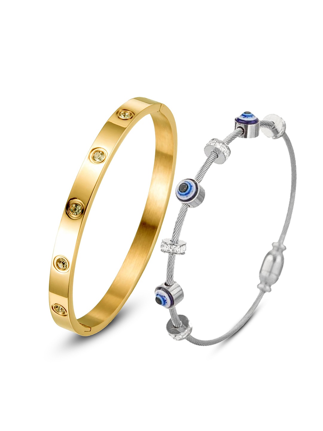 

DIVASTRI Set Of 2 Gold-Plated AD Studded Stainless Steel Anti Tarnish Kada Bracelet