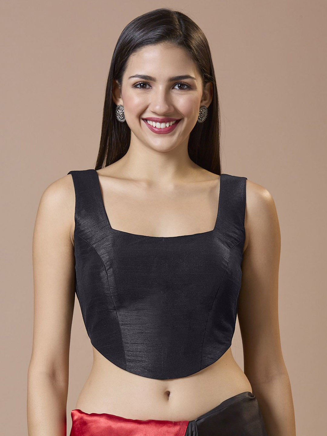 

SALWAR STUDIO Corset-Style Padded Sleeveless Saree Blouse, Black