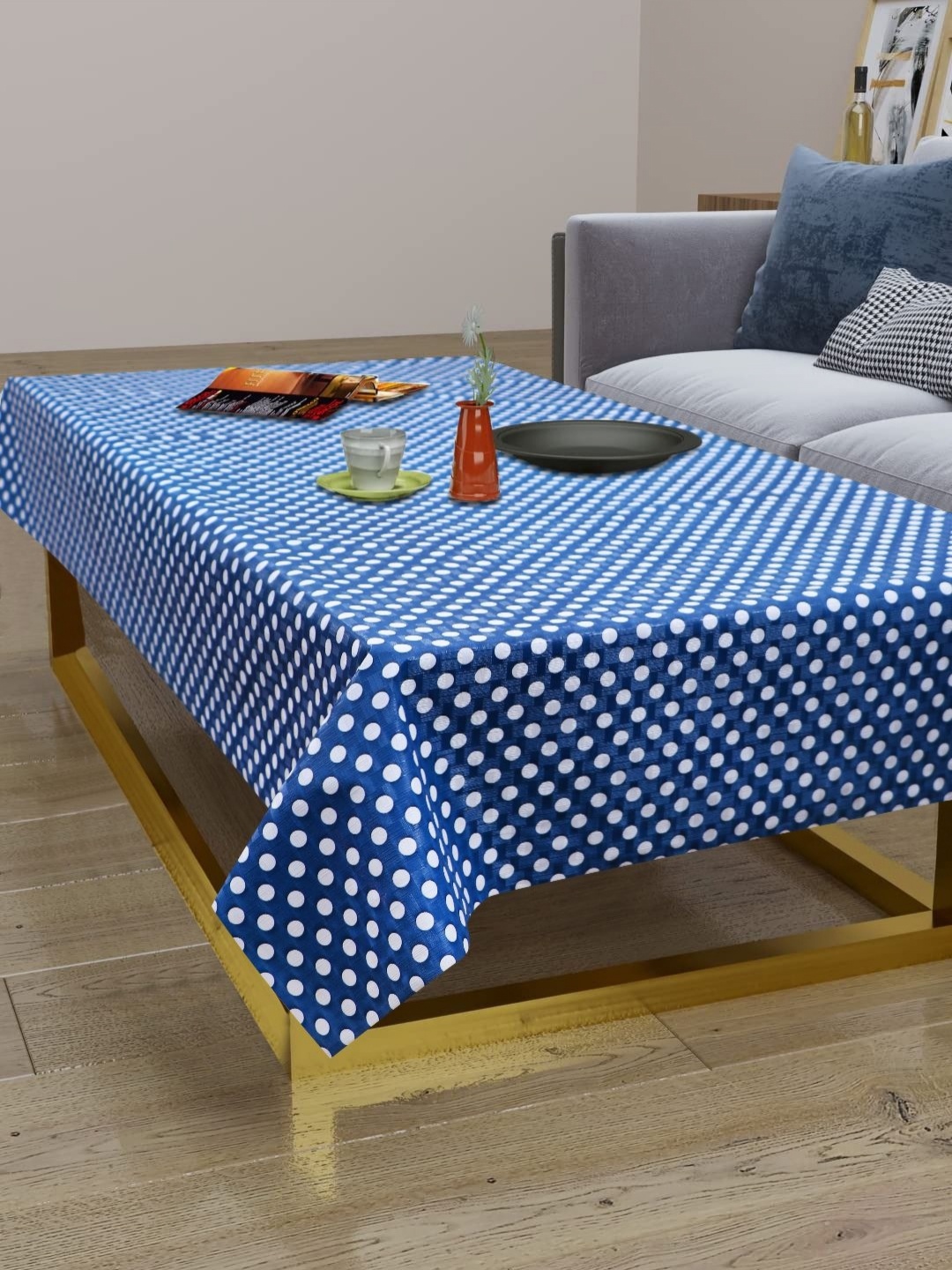 

LooMantha Blue & White Polka Dot Printed Waterproof 2-Seater Table Cover