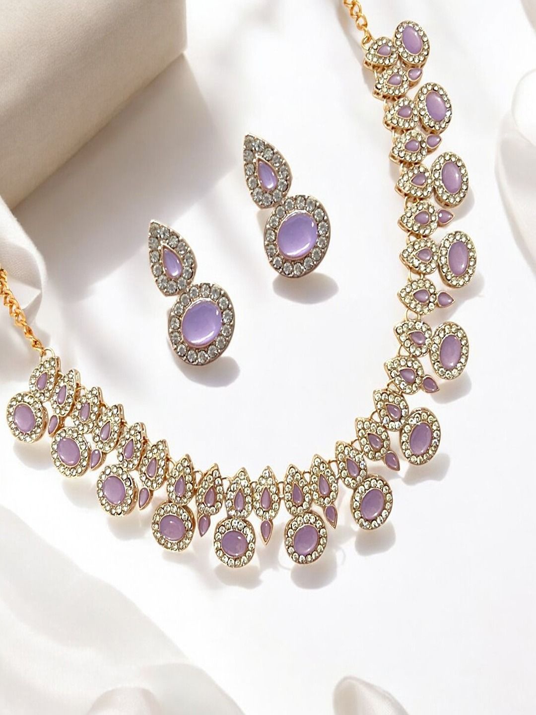 

AccessHer Stone-Studded Jewellery Set, Silver