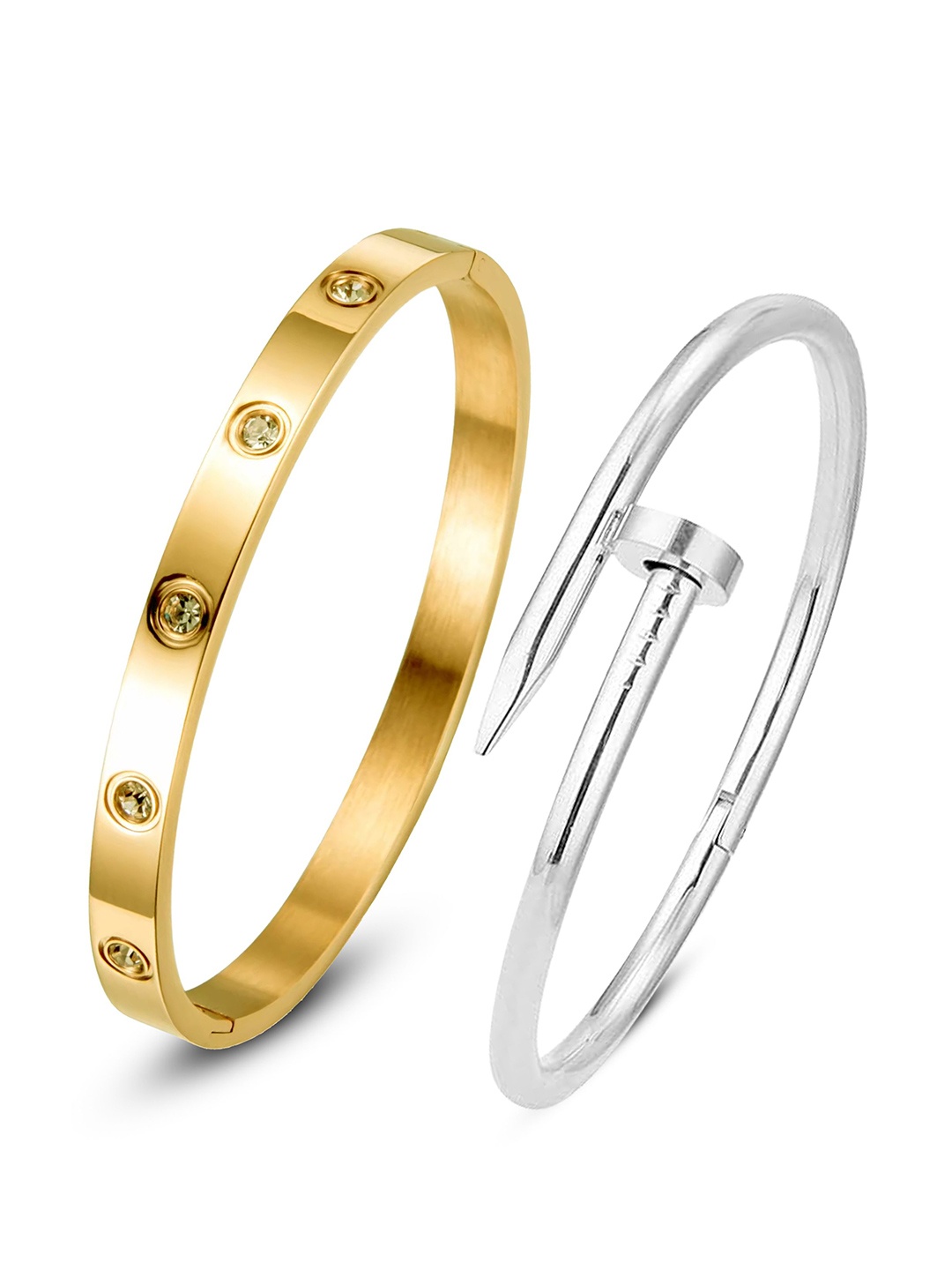 

DIVASTRI Set Of 2 Gold-Plated Stainless Steel AD Cuff Bracelet