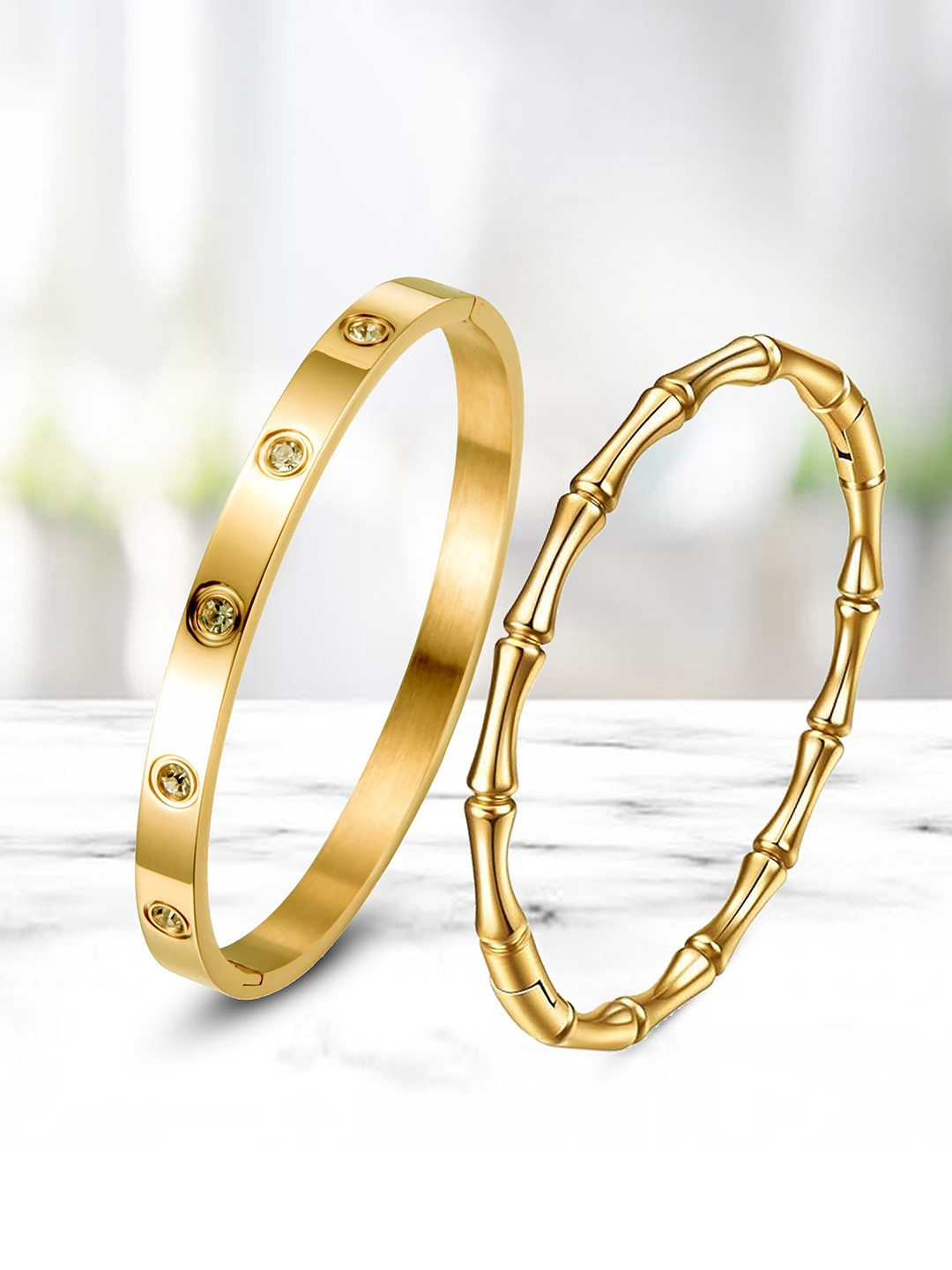

DIVASTRI Set Of 2 Gold-Plated Stainless Steel AD Kada Bracelet