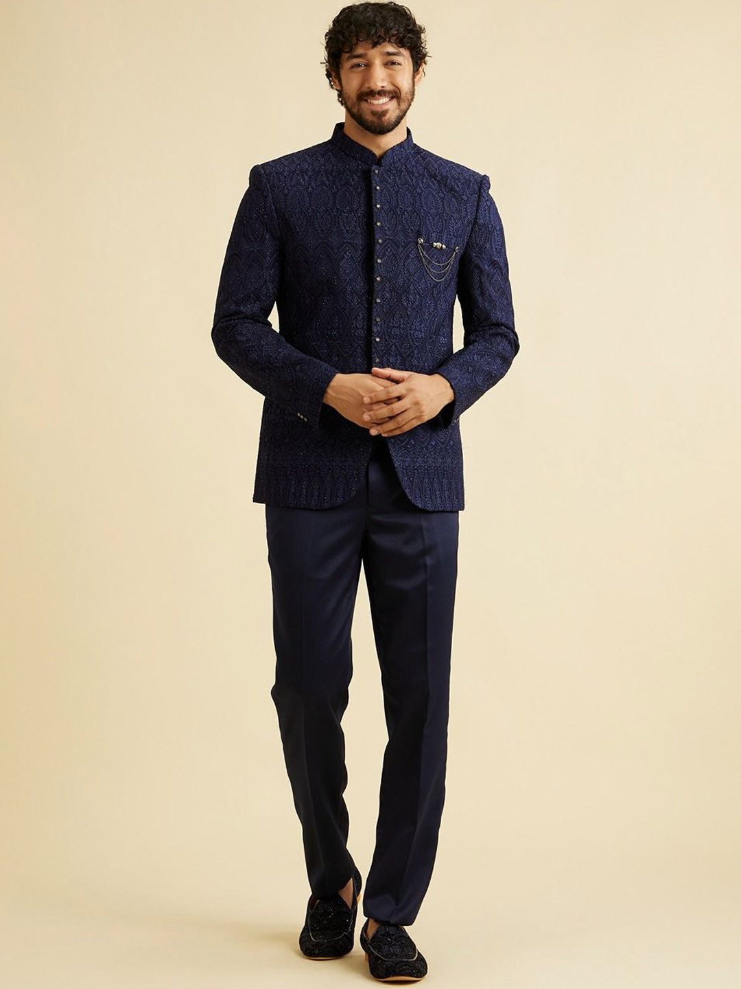 

Manyavar Slim-Fit Single-Breasted Three-Piece Suit, Blue