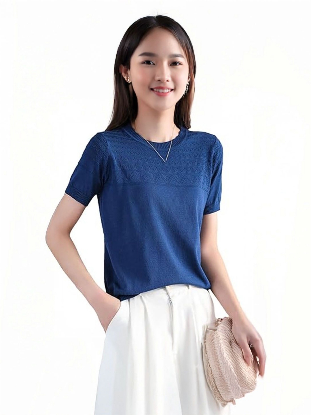 

StyleCast Women Self Design T-shirt, Blue