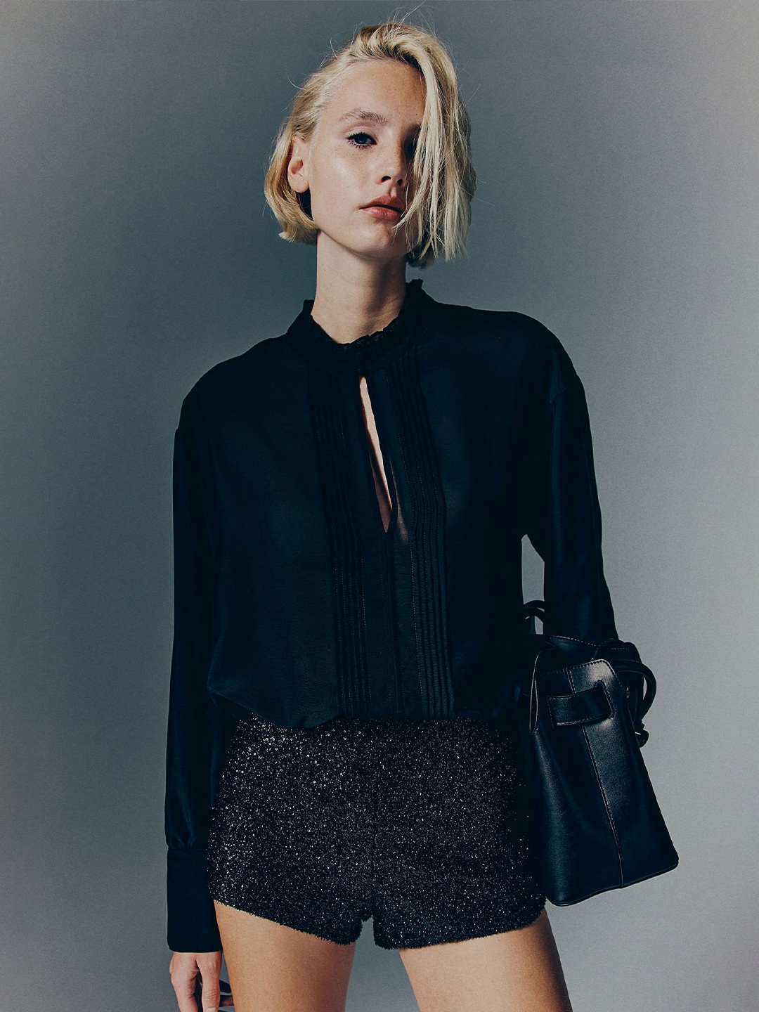 

H&M Sheer Pintuck Blouse, Black