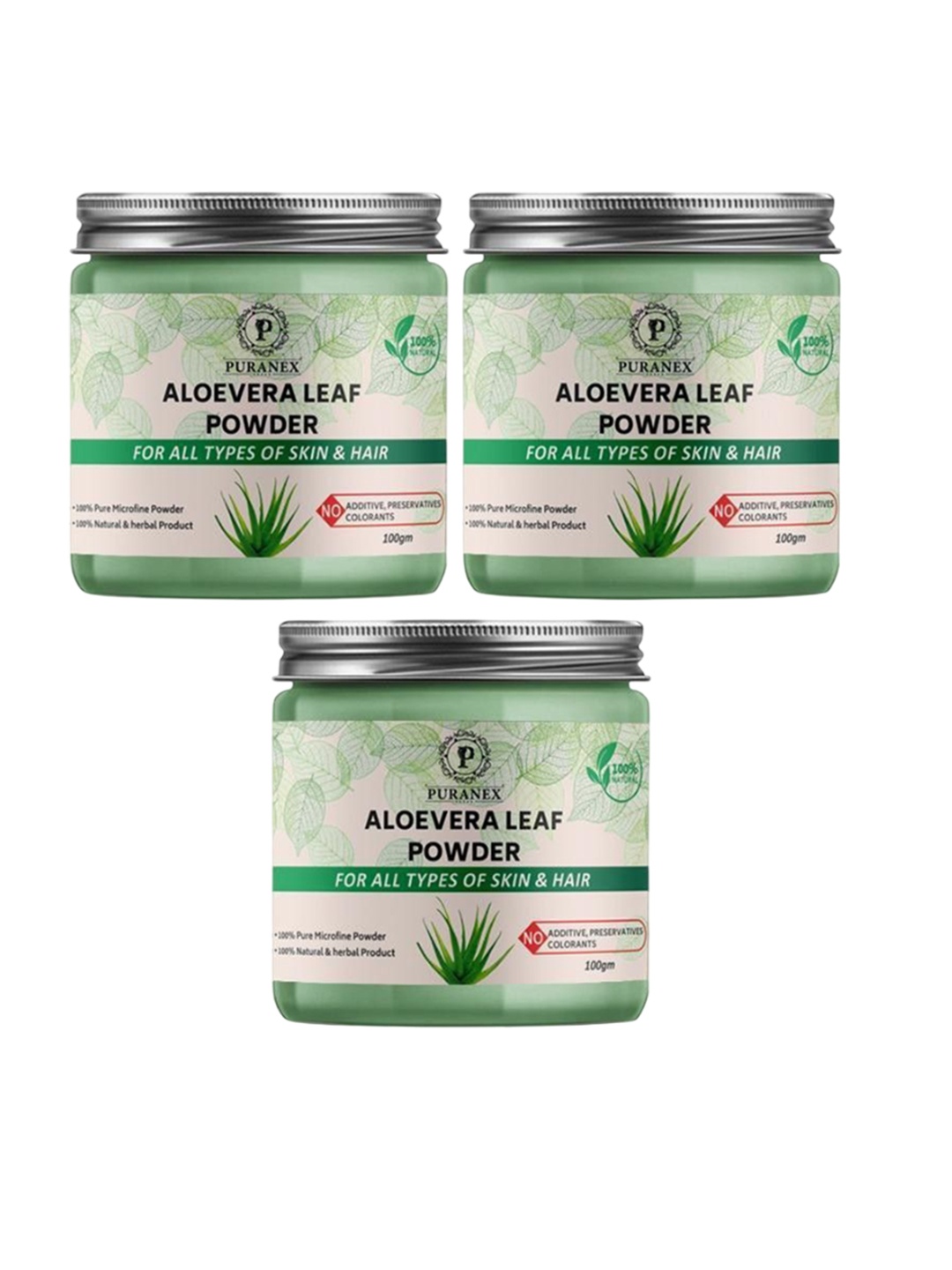 

Puranex Set Of 3 Aloevera Leaf Powder For Deep Cleansing - 100 g Each, White