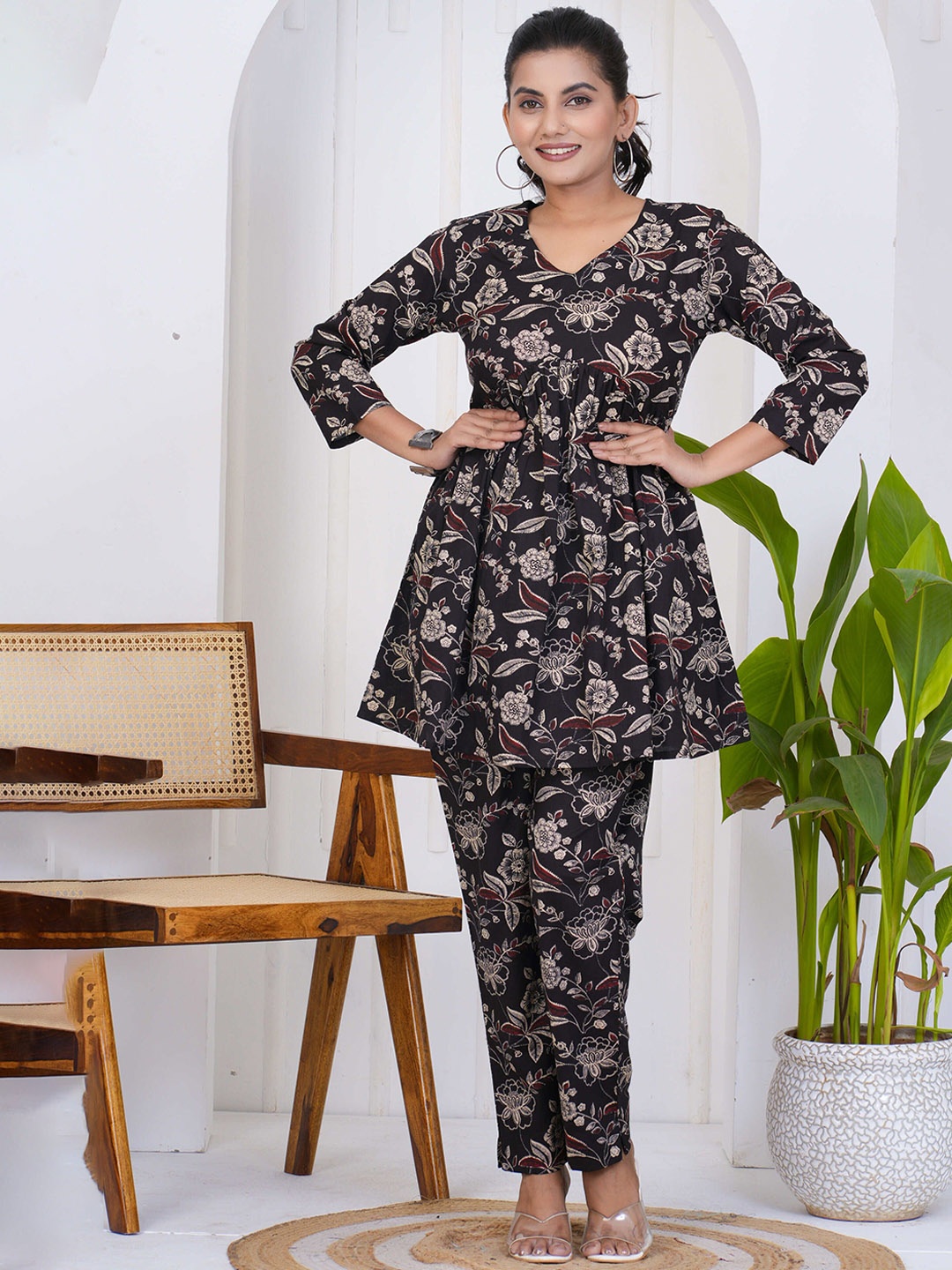 

KALINI Printed Top With Trousers Co-Ords, Black