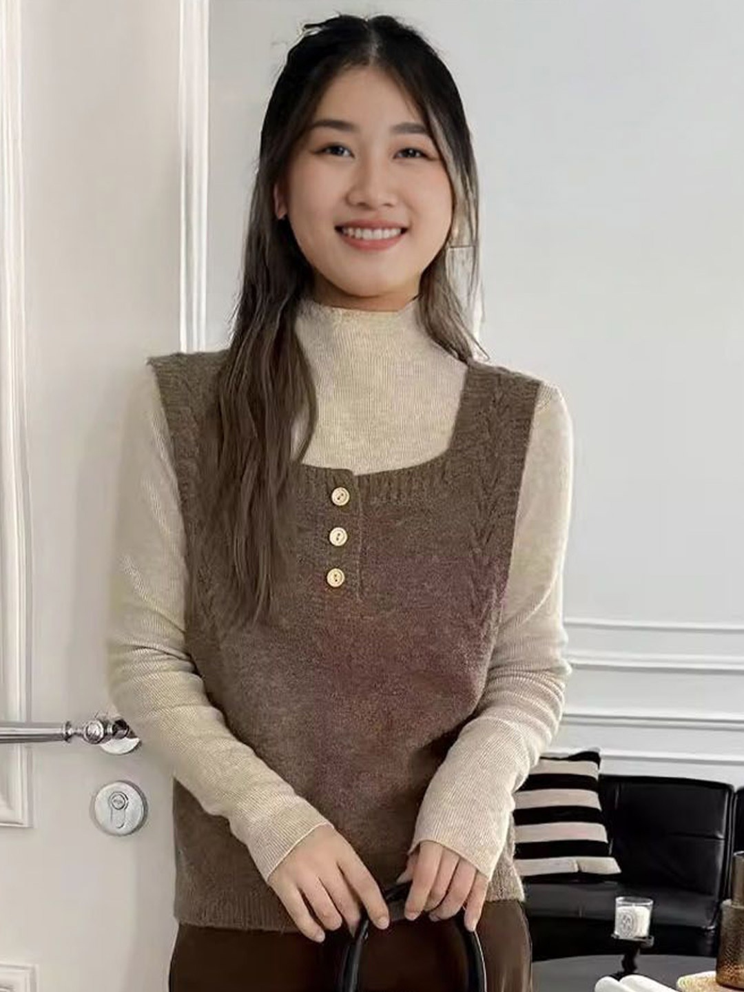 

StyleCast Women Cable Knit Sweater Vest, Coffee brown