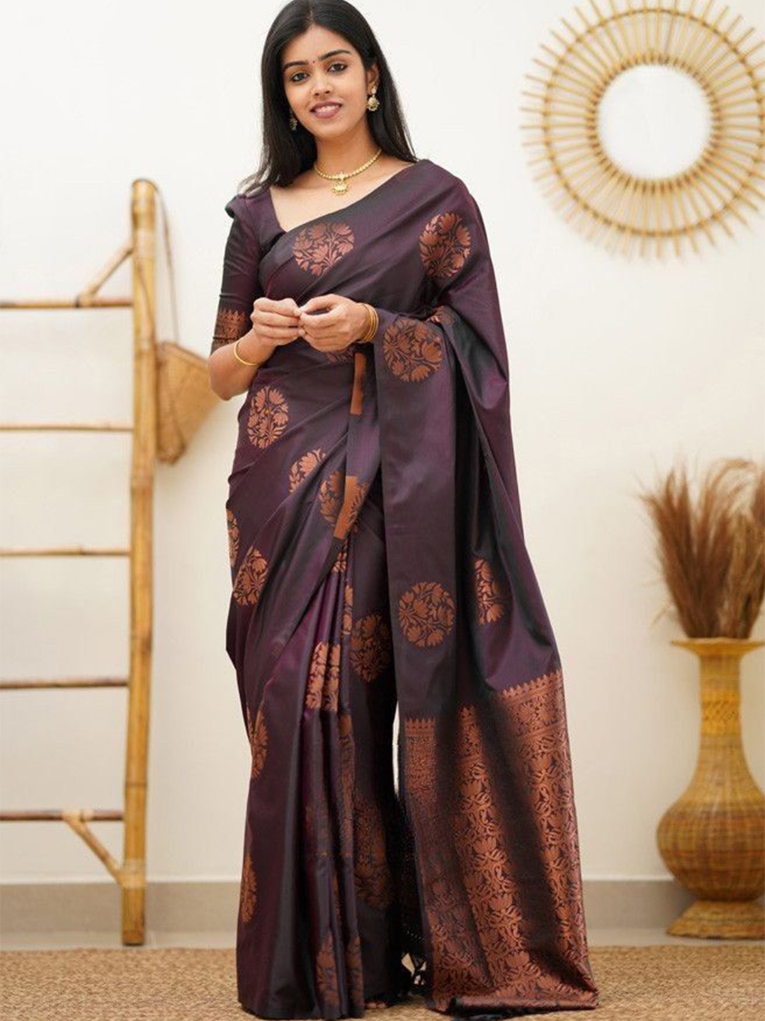 

Wuxi Woven Design Zari Pure Silk Banarasi Saree, Purple