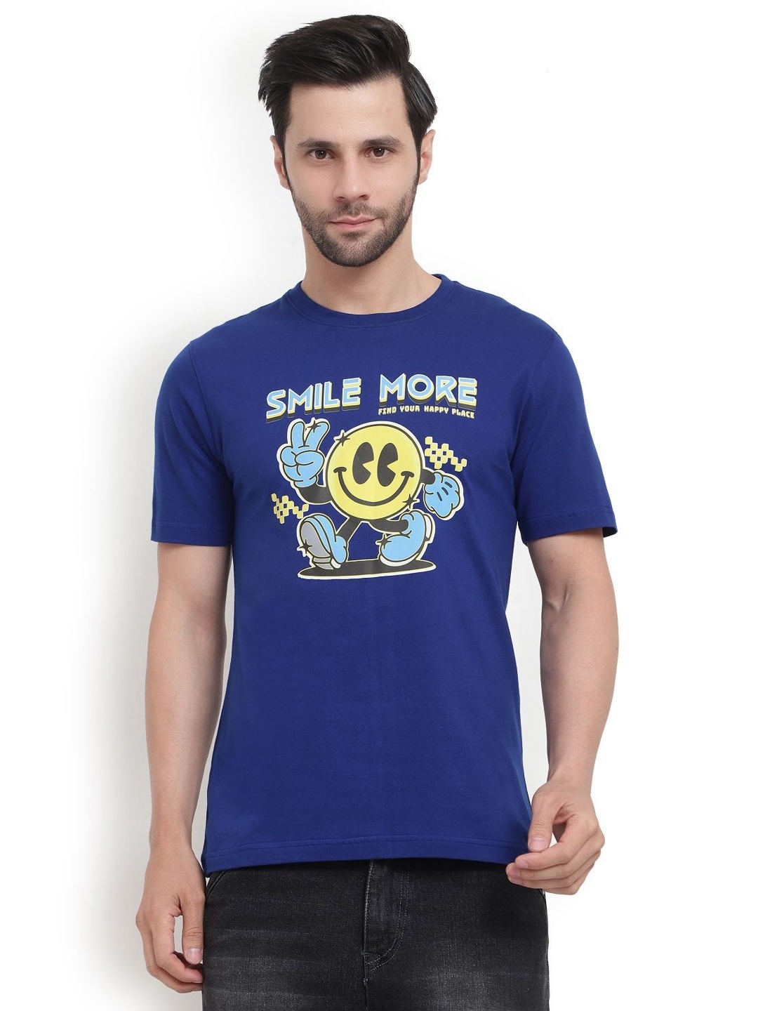 

MENTOOS Men Typography Printed Cotton T-shirt, Blue