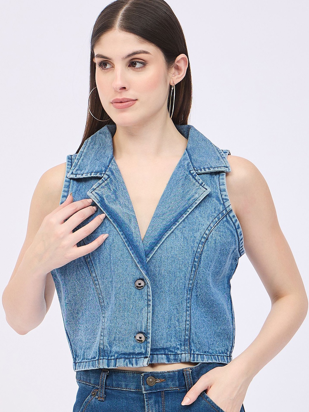 

BAESD Denim Crop Top, Blue