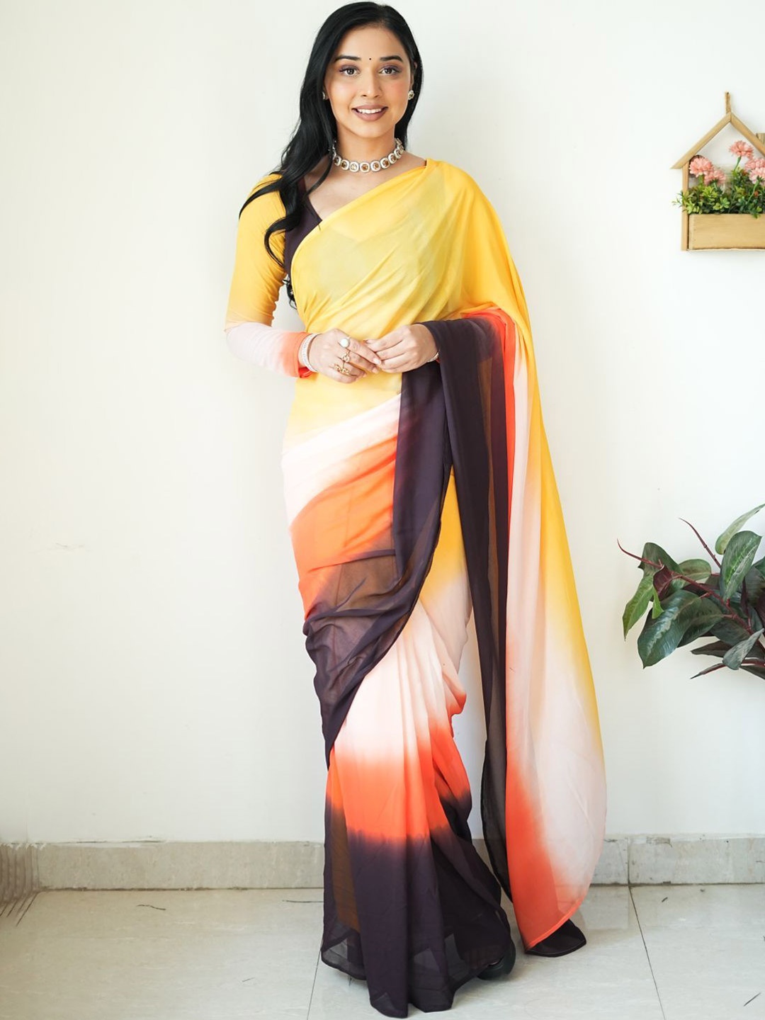 

Sidhidata Pure Georgette Ready to Wear Holi Saree, Orange