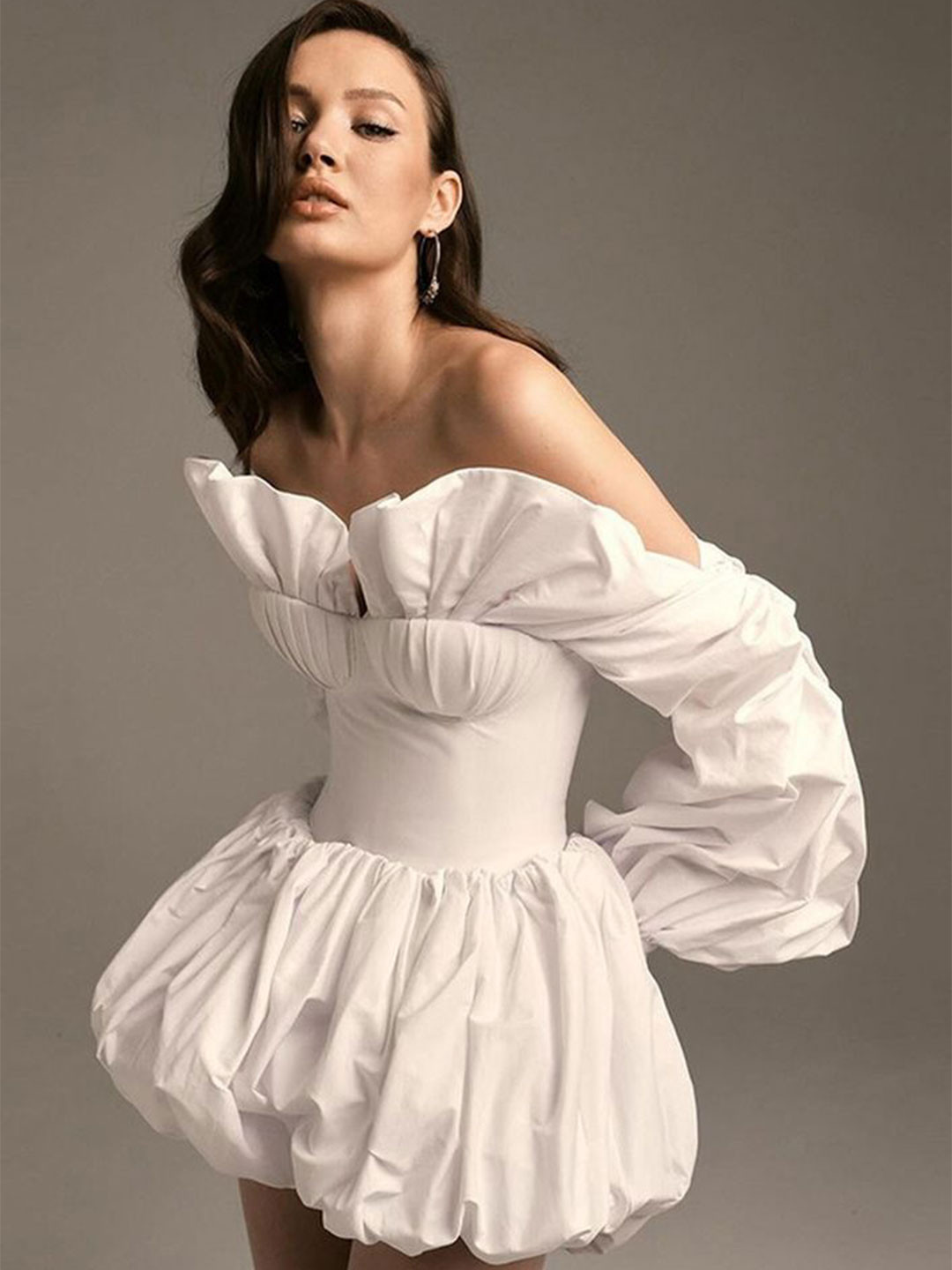 

LULU & SKY Puff Sleeve Fit & Flare Dress, White