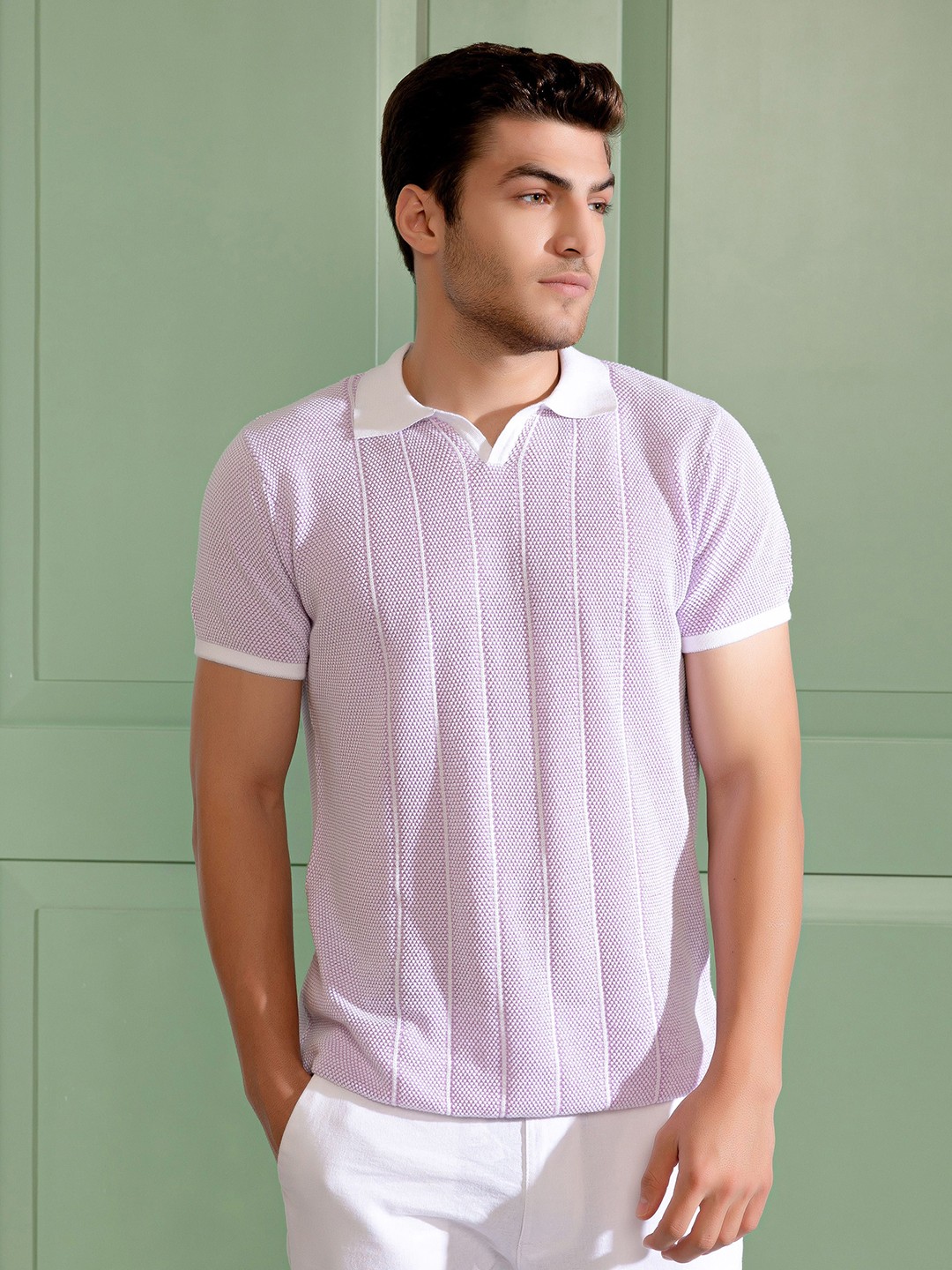 

The Tie Hub Men Textured Polo T-shirt, Pink