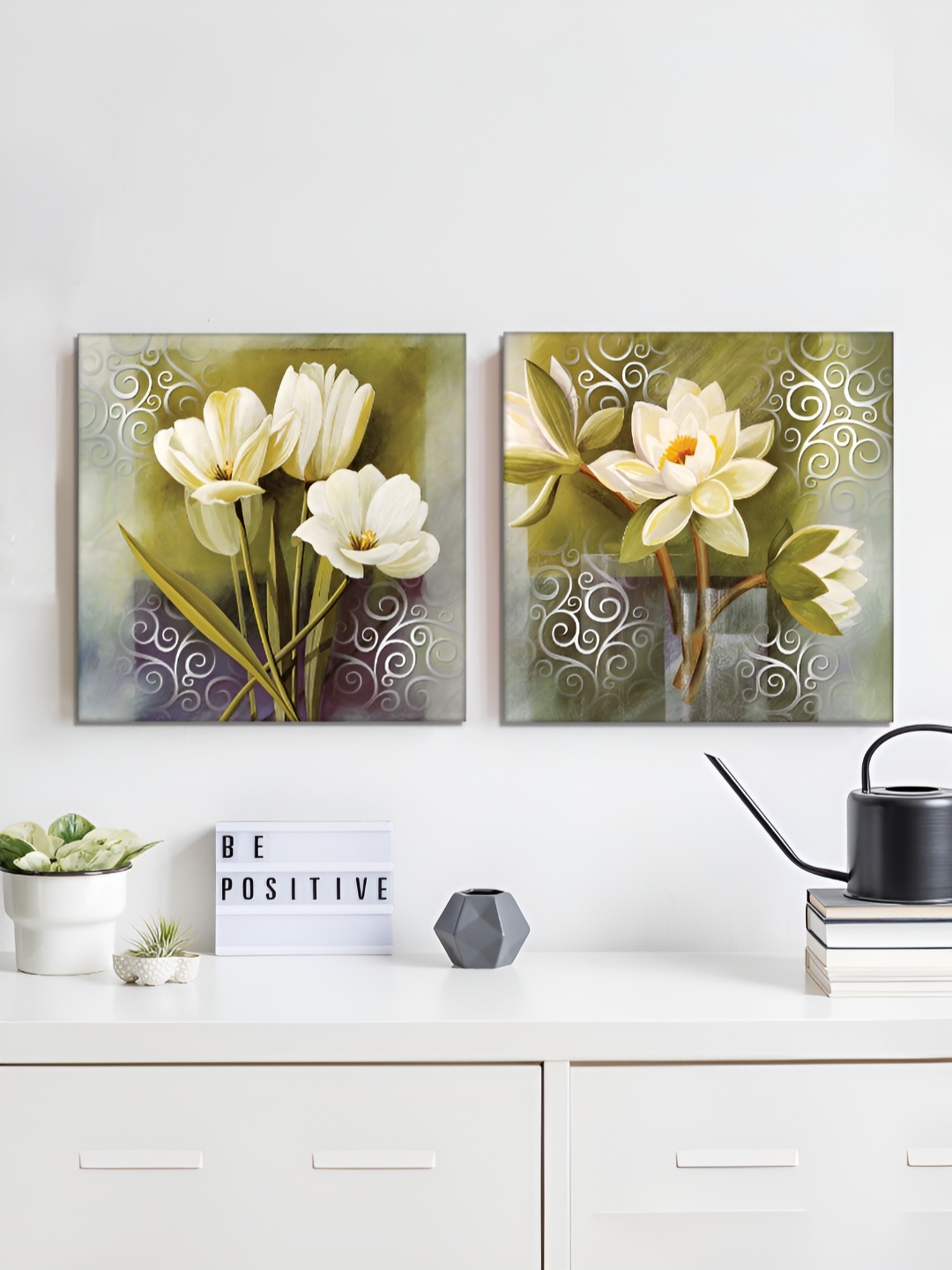 

RANDOM White & Green 2 Piece Floral and Botanical Canvas Wall Paintings