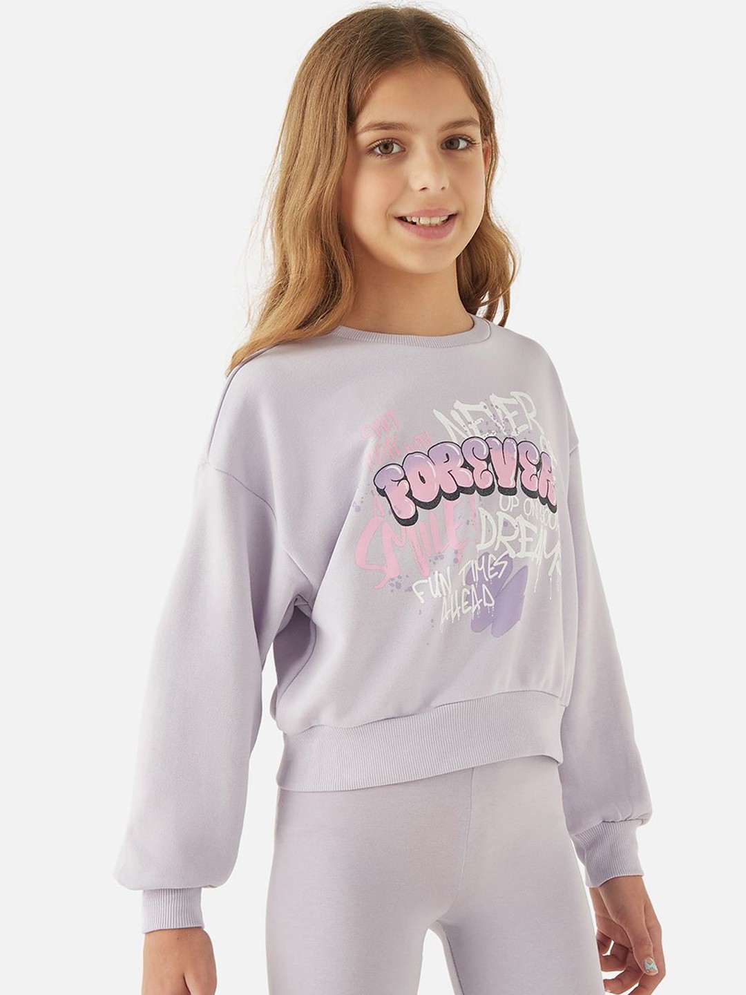 

Juniors by Babyshop Girls Typography Printed Cotton Sweatshirt, Lavender