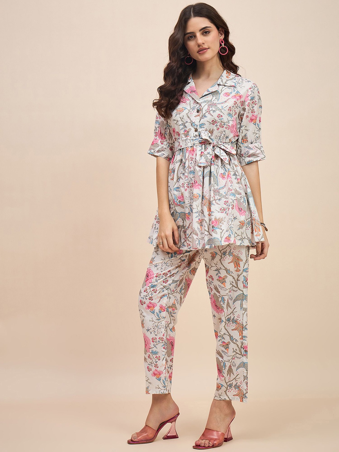 

TRUVON FASHIONS Printed Tunic & Trousers Co-Ord, White