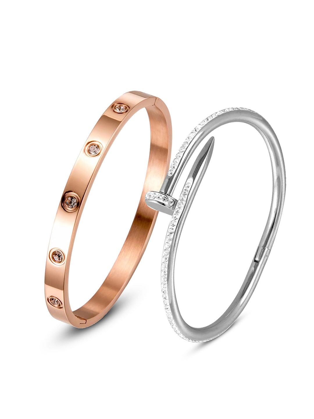 

DIVASTRI Women 2 American Diamond Antique Gold-Plated Kada Bracelet, Silver