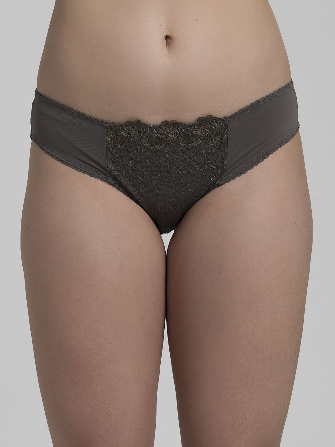 

MAKCLAN Women Triangle Sheer Low-Rise Basic Brief With Lace Details, Brown