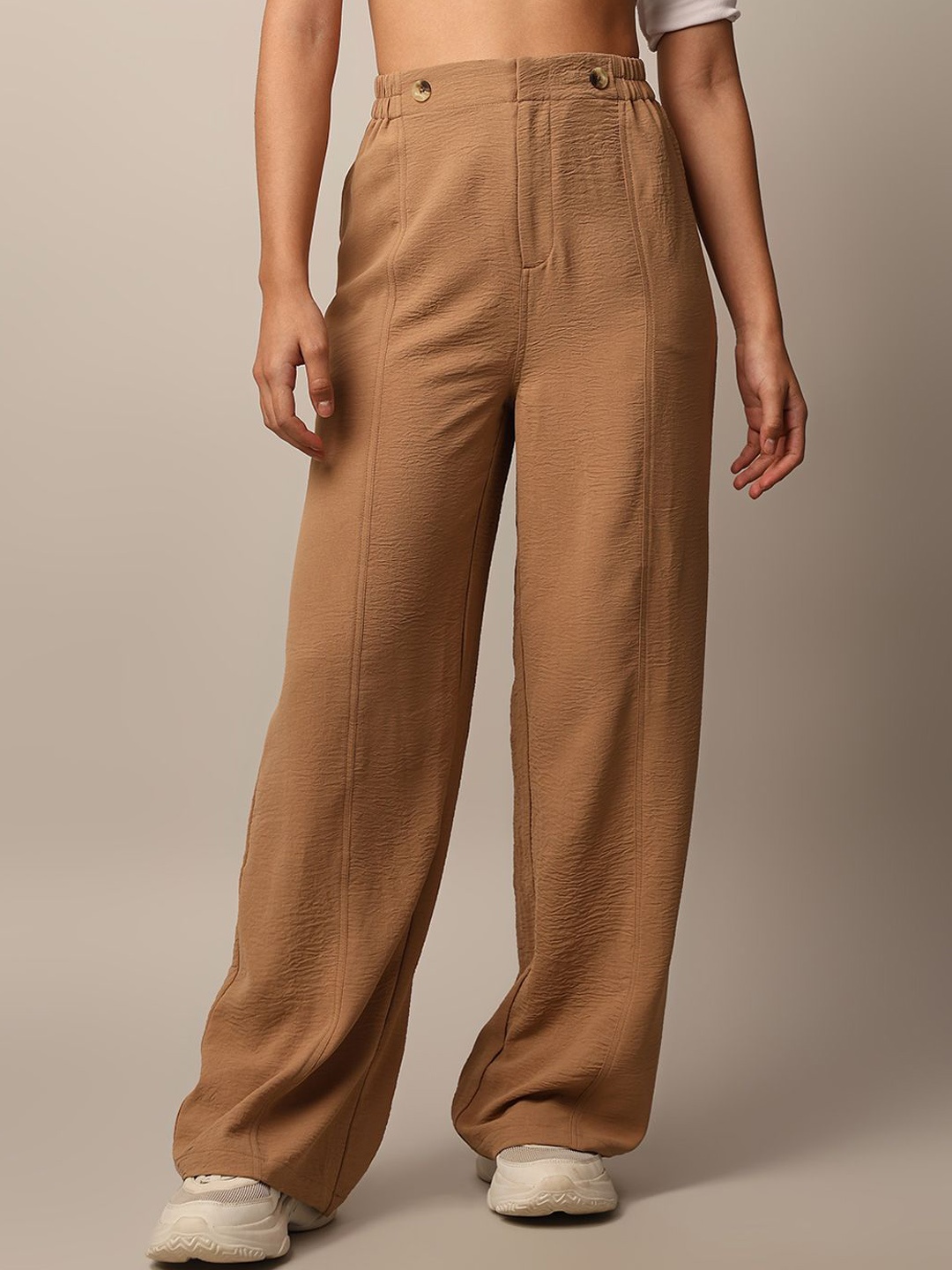 

ONLY Women Loose Fit High-Rise Trousers, Beige