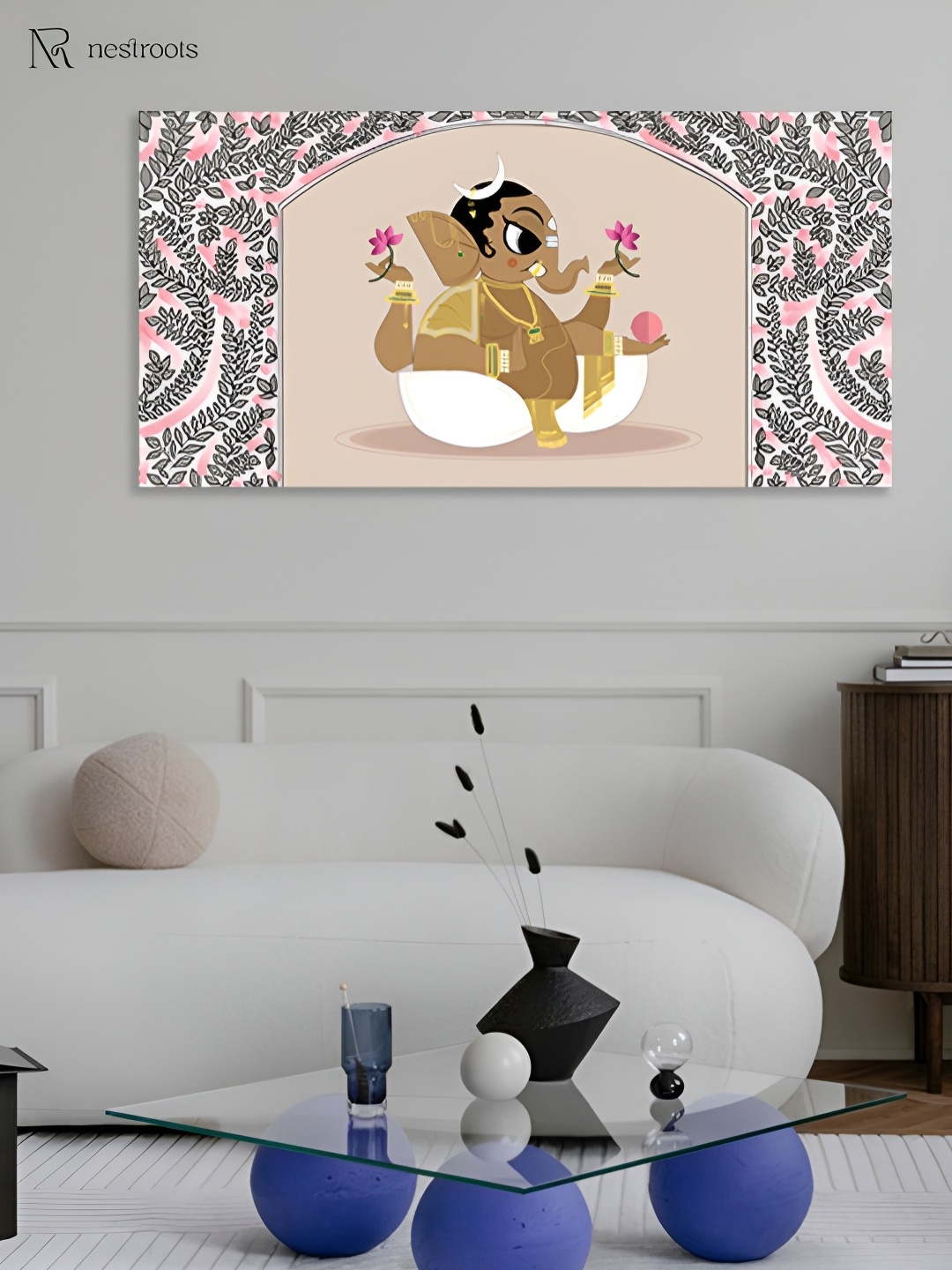 

nestroots Pink & Grey Ganpati In Elegance Canvas Painting Wall Art