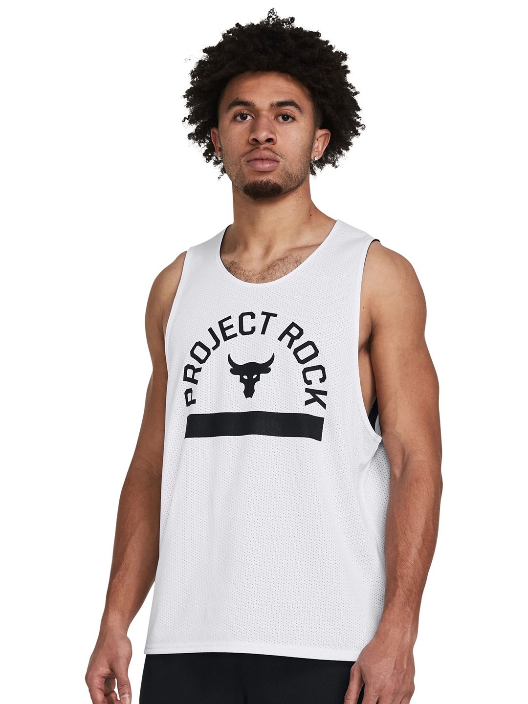 

UNDER ARMOUR Project Rock Relaxed Fit Reversible Mesh Top, Black