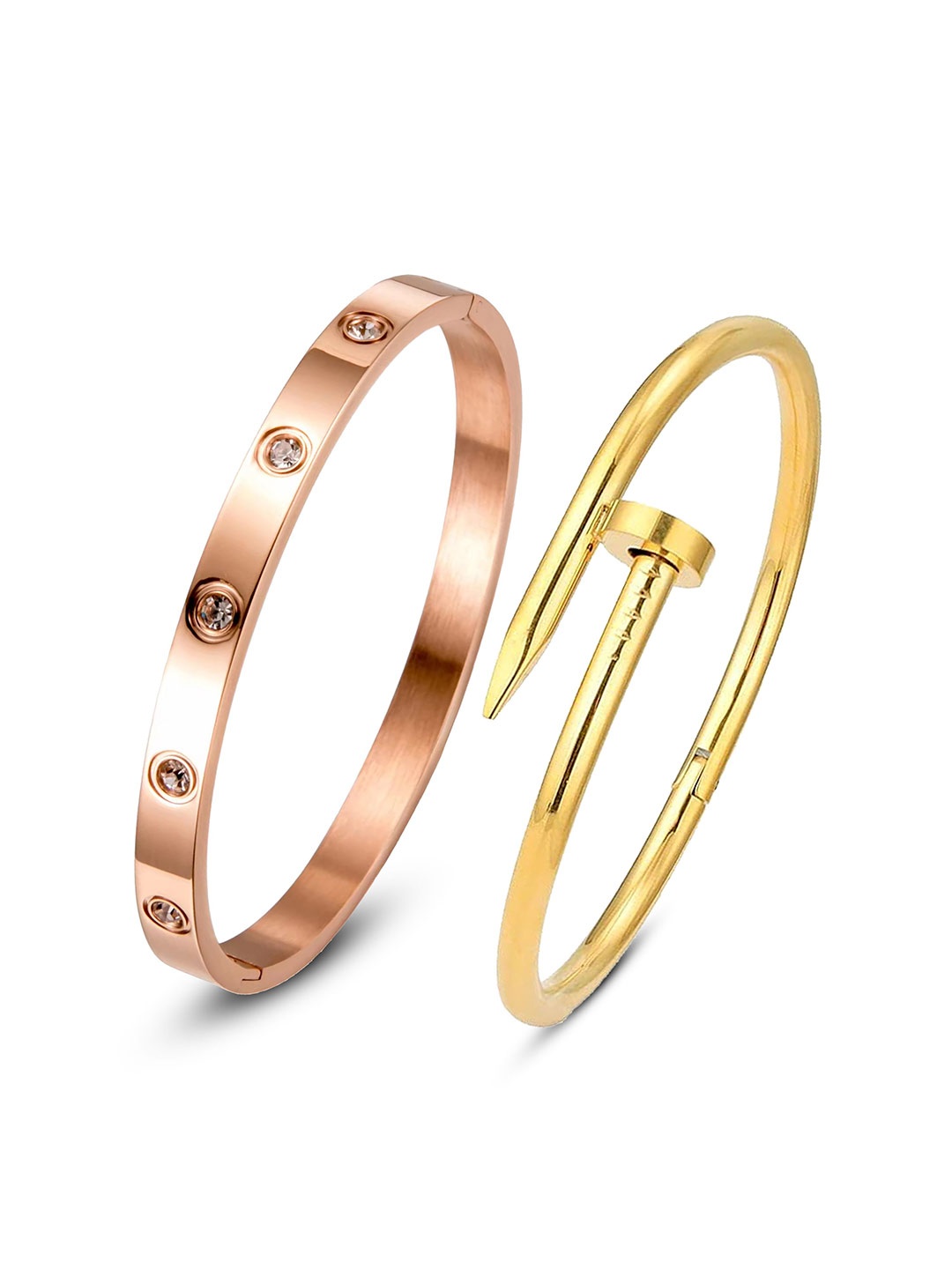 

DIVASTRI Set Of 2 Rose Gold-Plated Stainless Steel AD Anti Tarnish Evil Eye Kada Bracelets