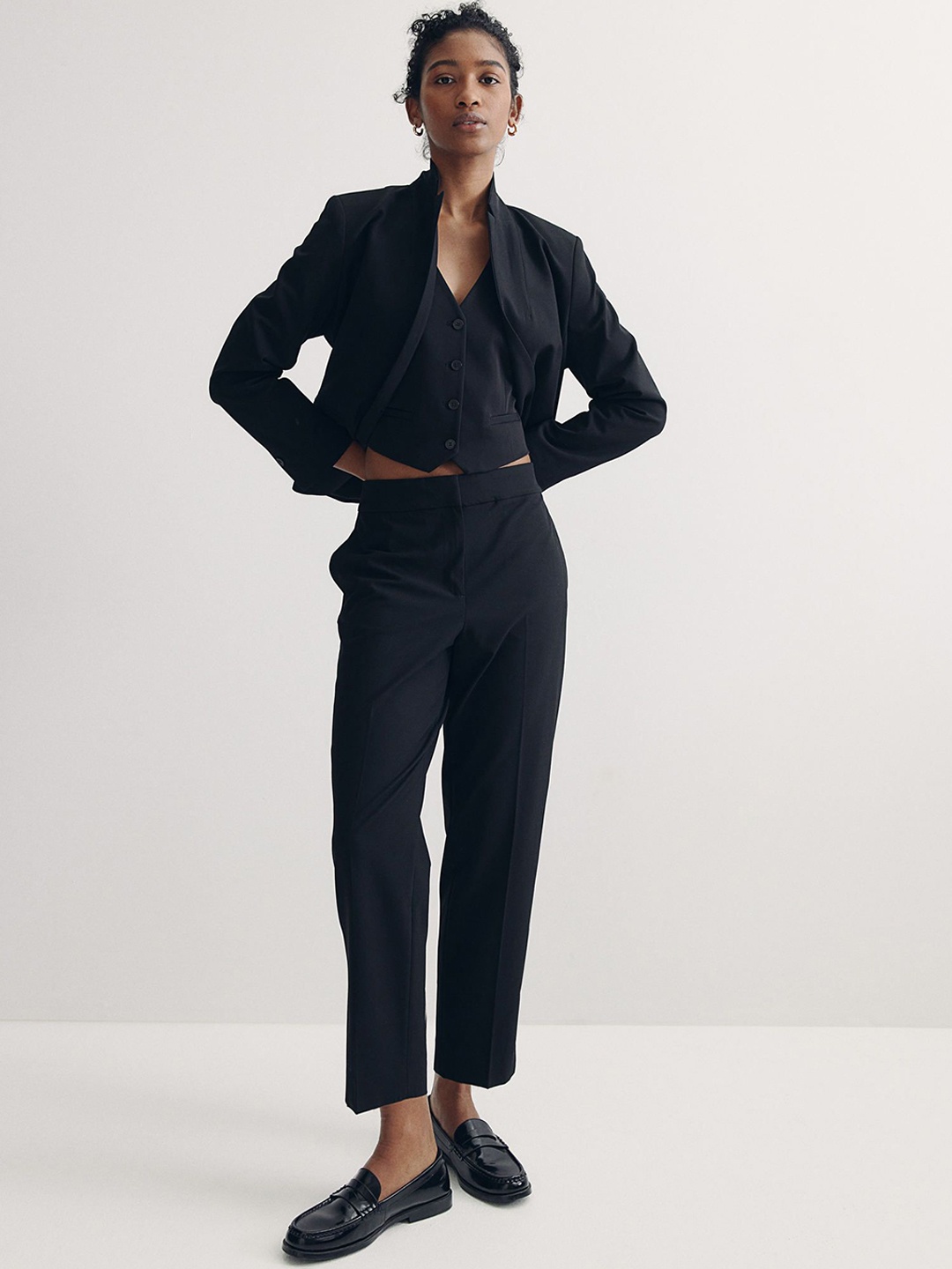 

H&M Ankle-Length Cigarette Trousers, Black