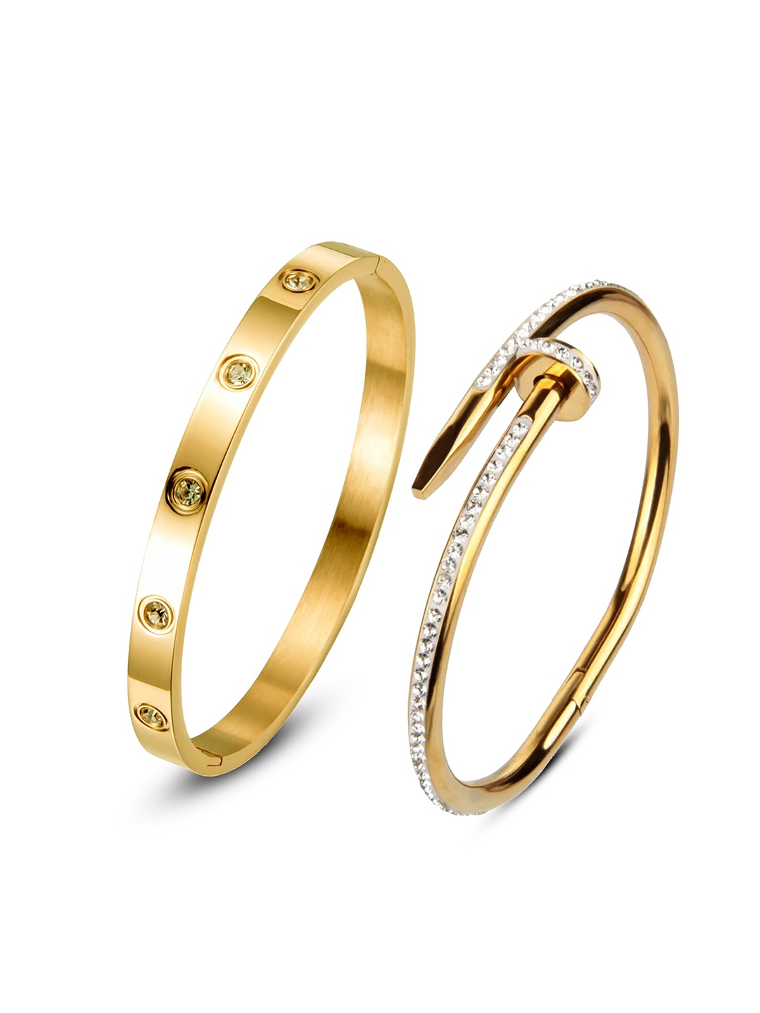 

MEENAZ Set Of 2 Gold-Plated Stainless Steel American Diamond Anti Tarnish Kada Bracelets