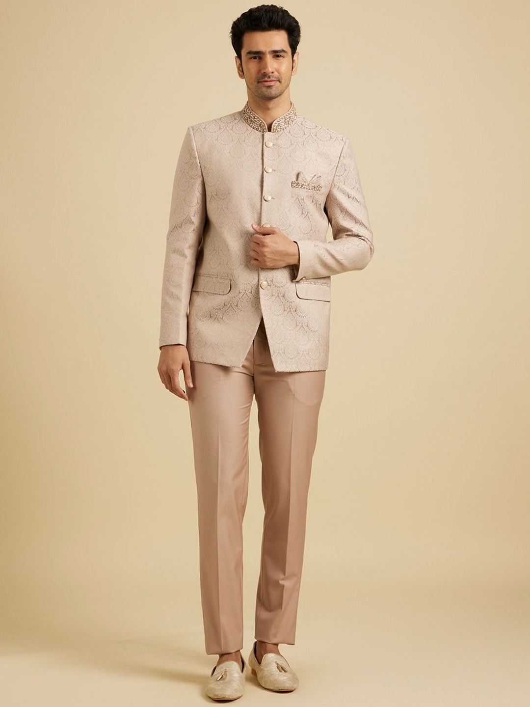 

Manyavar Embroidered Tailored-Fit 3-Piece Suit, Pink
