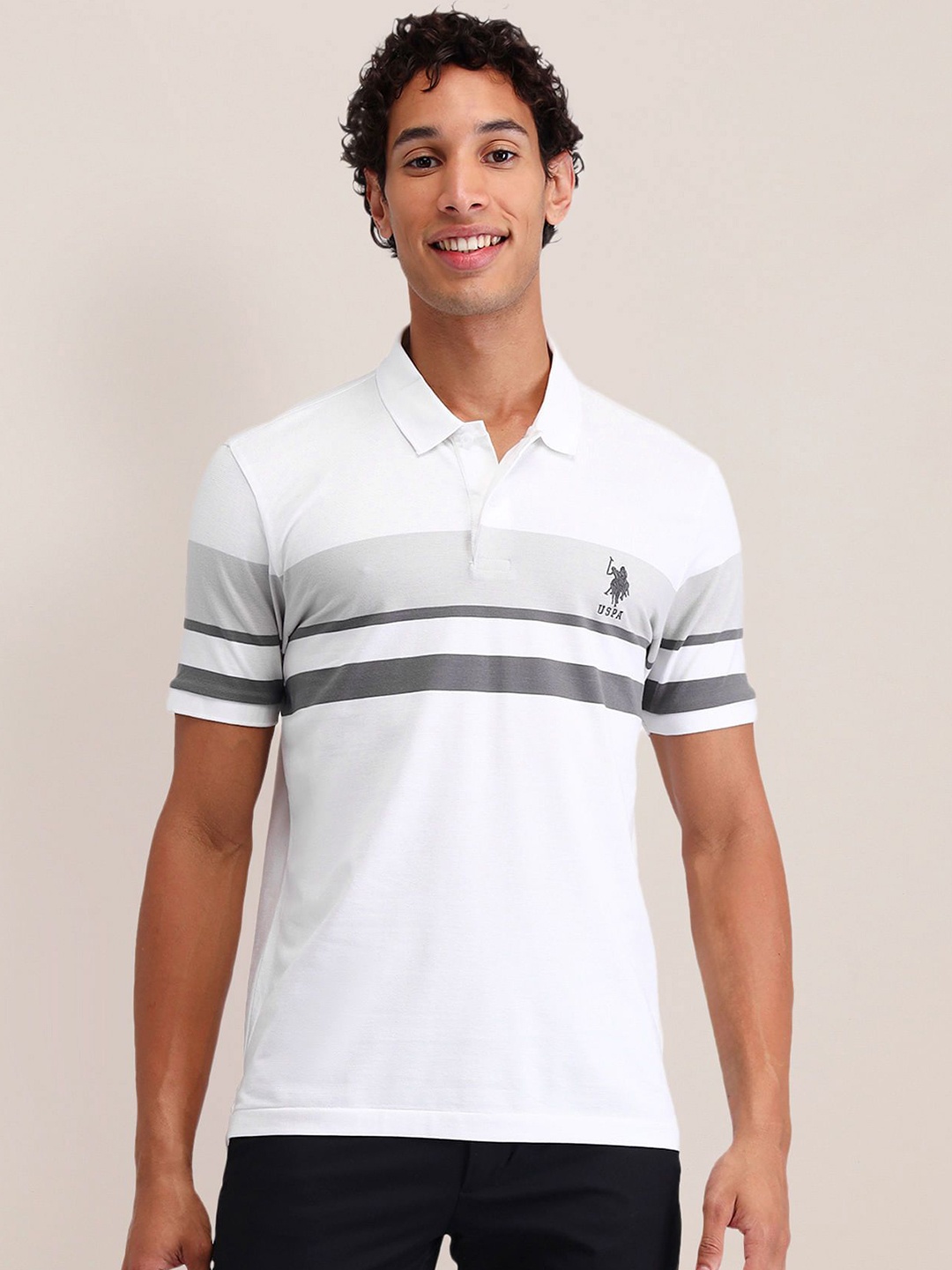 

U.S. Polo Assn. Men Striped Polo Collar Pockets Slim Fit T-shirt, White
