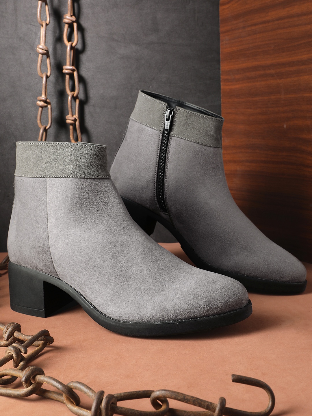 

The Roadster Lifestyle Co. Women Mid-Top Block Heel Regular Boots, Grey