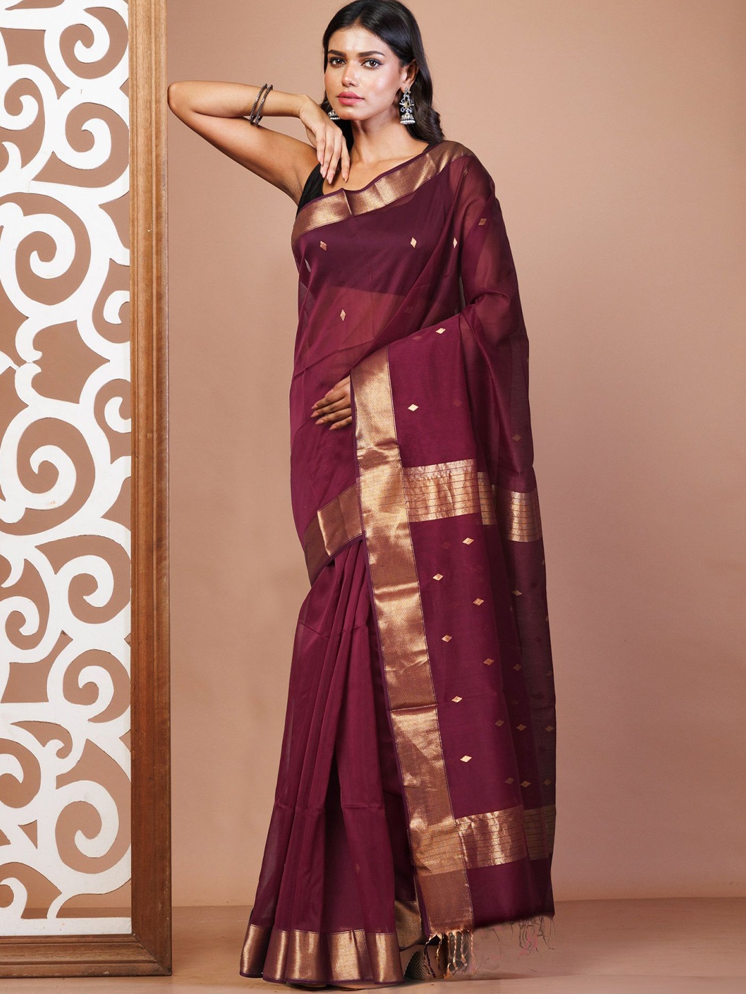 

Unnati Silks Woven Design Zari Maheshwari Saree, Purple