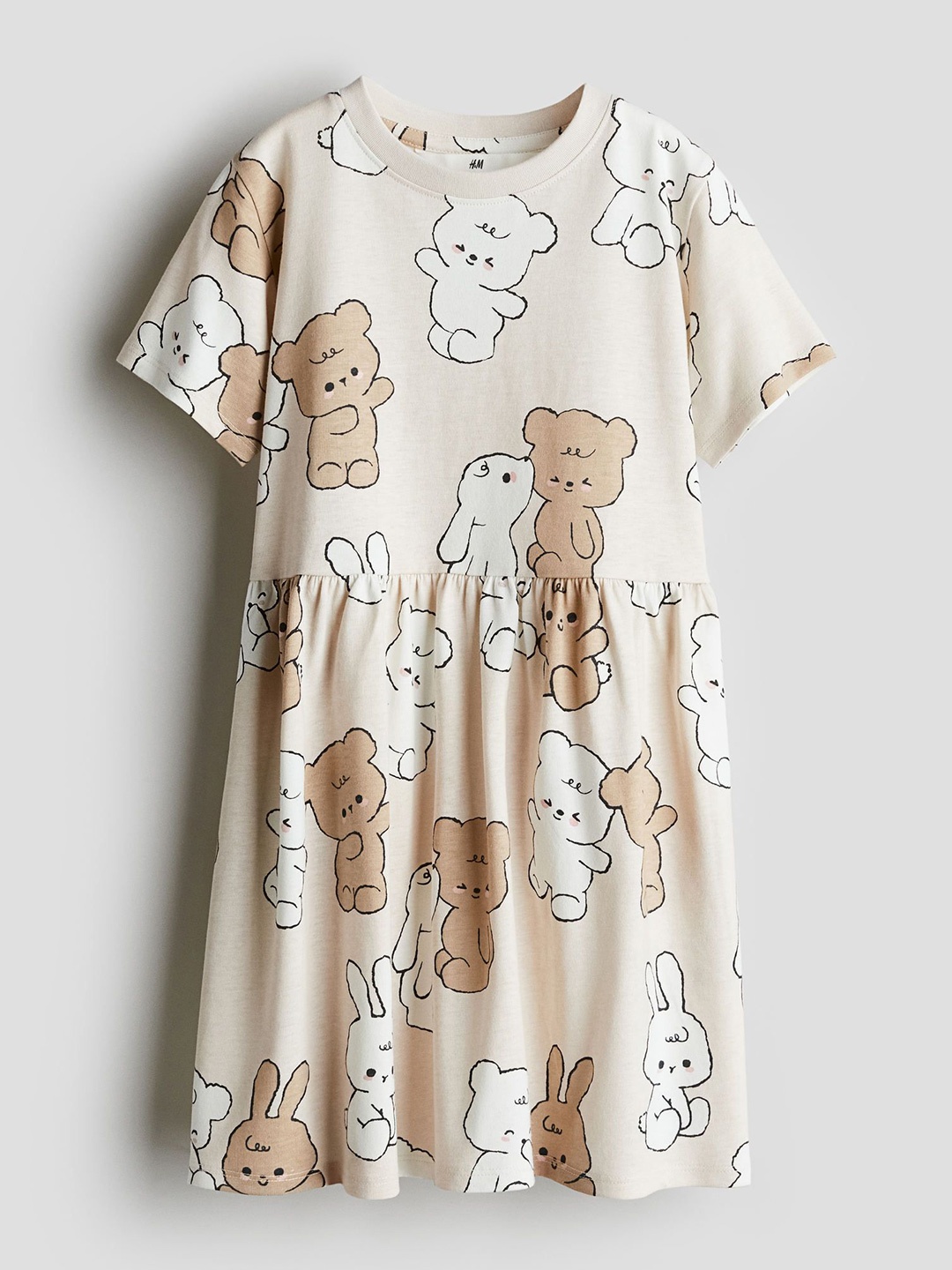 

H&M Girls Patterned Cotton Jersey Dress, Beige