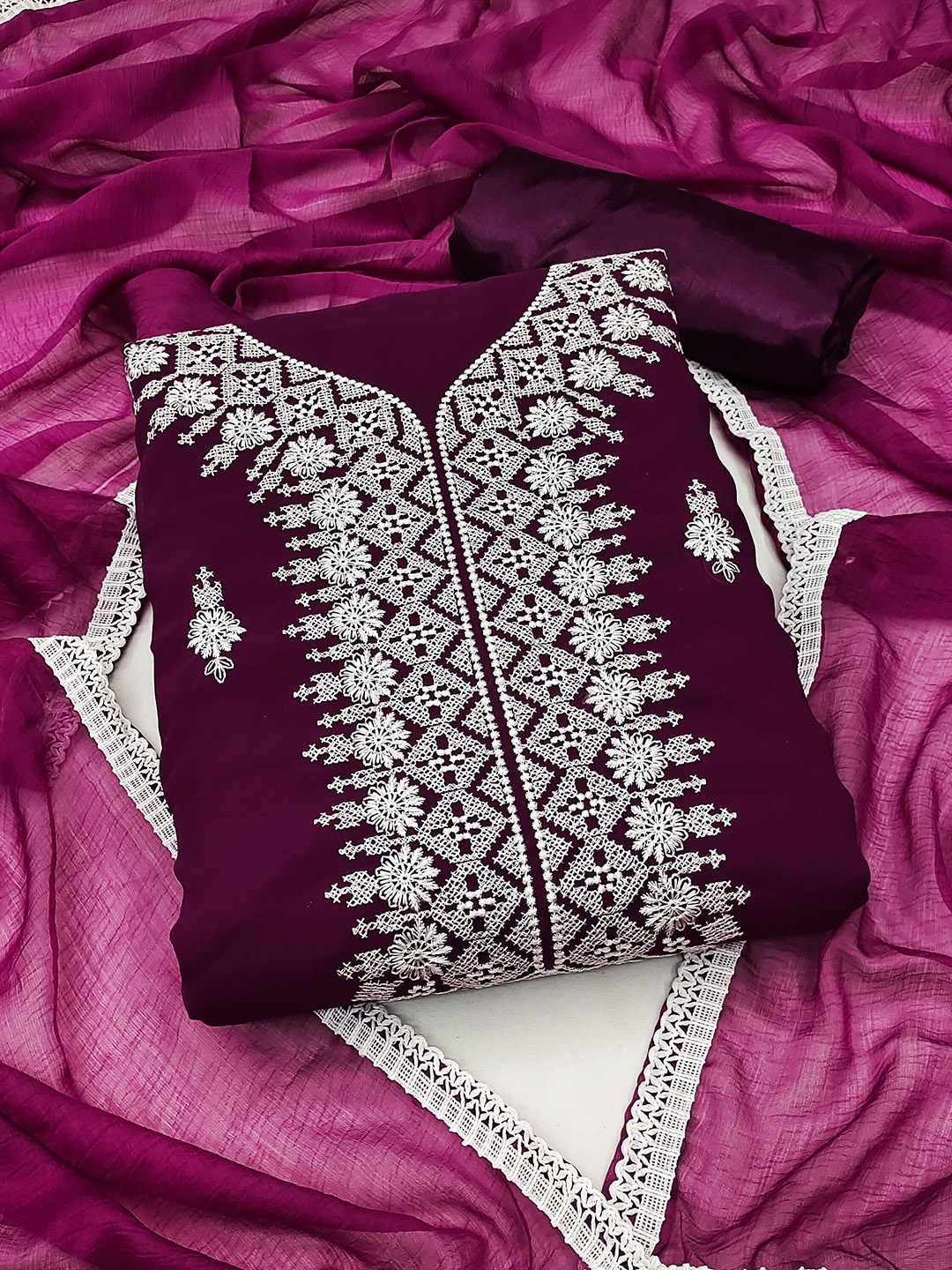 

Maroosh Embellished Unstitched Dress Material, Purple