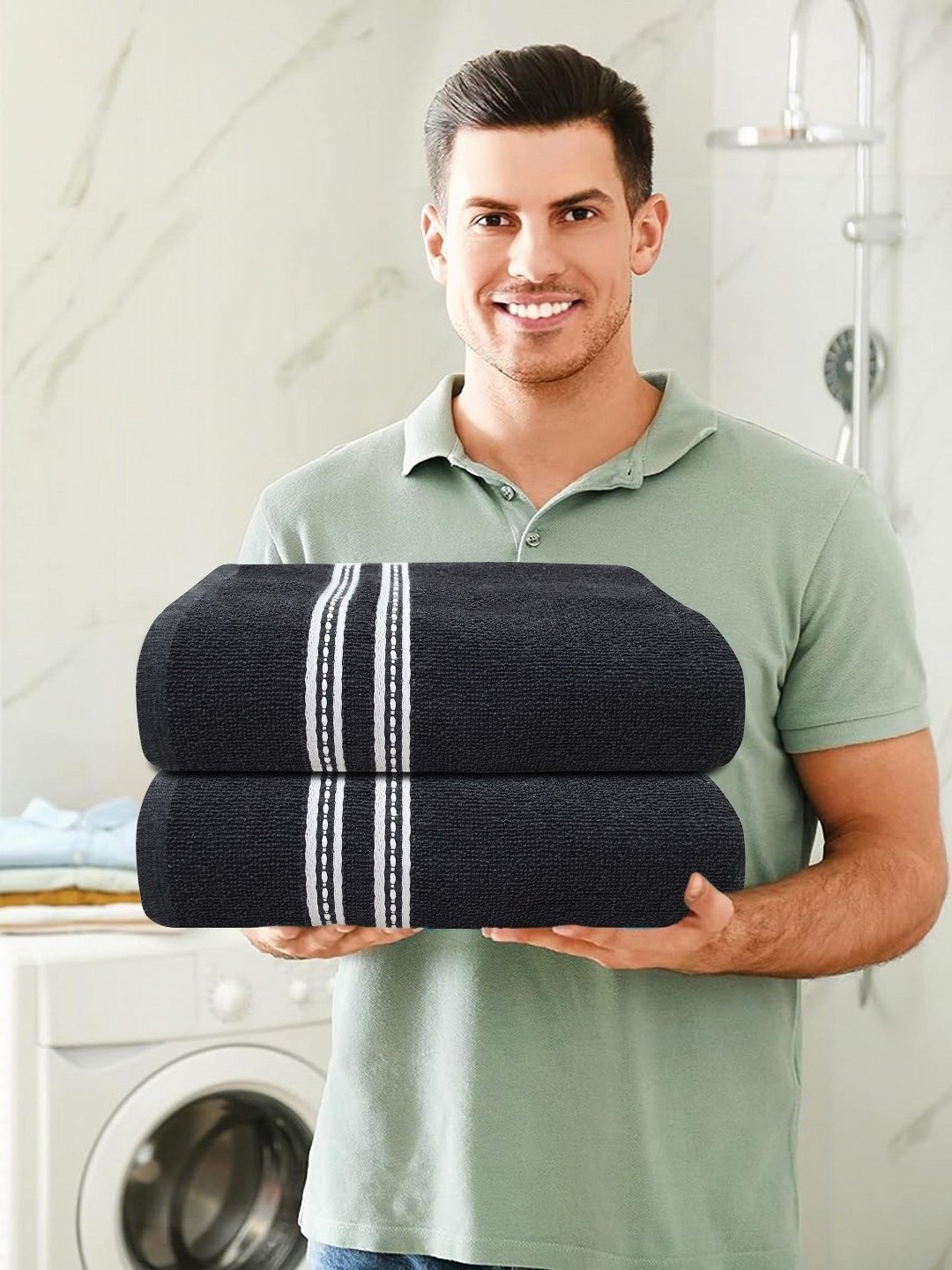 

LADLI JEE Black 2 Pieces Striped Pure Cotton 400 GSM Bath Towels