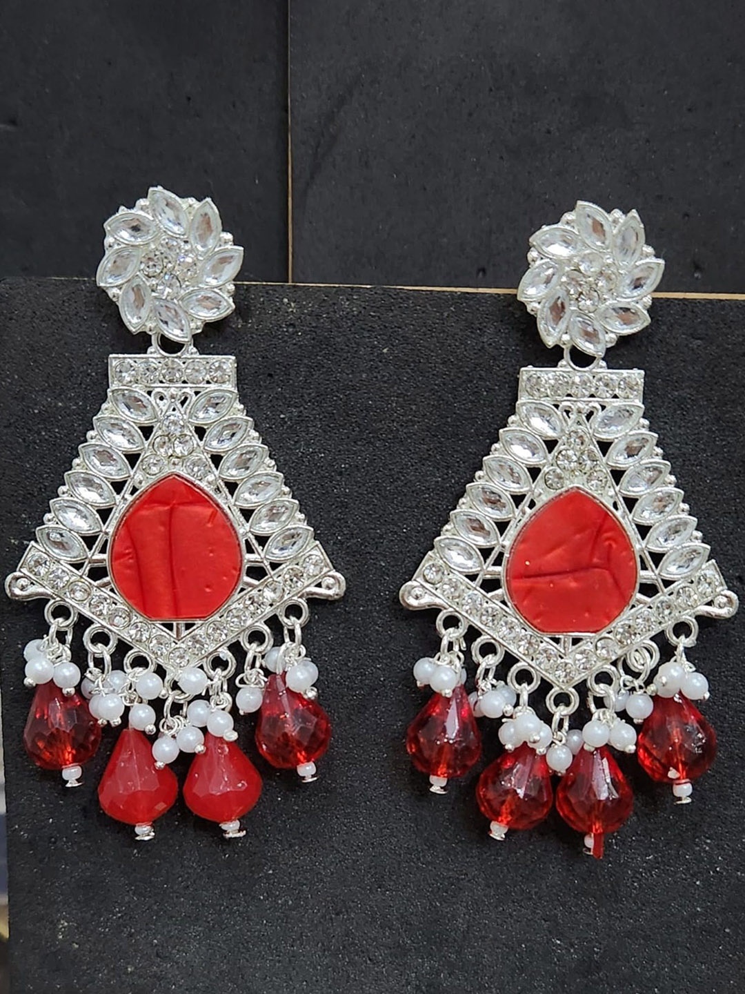 

MADDY SPACE Floral Drop Earrings, Red