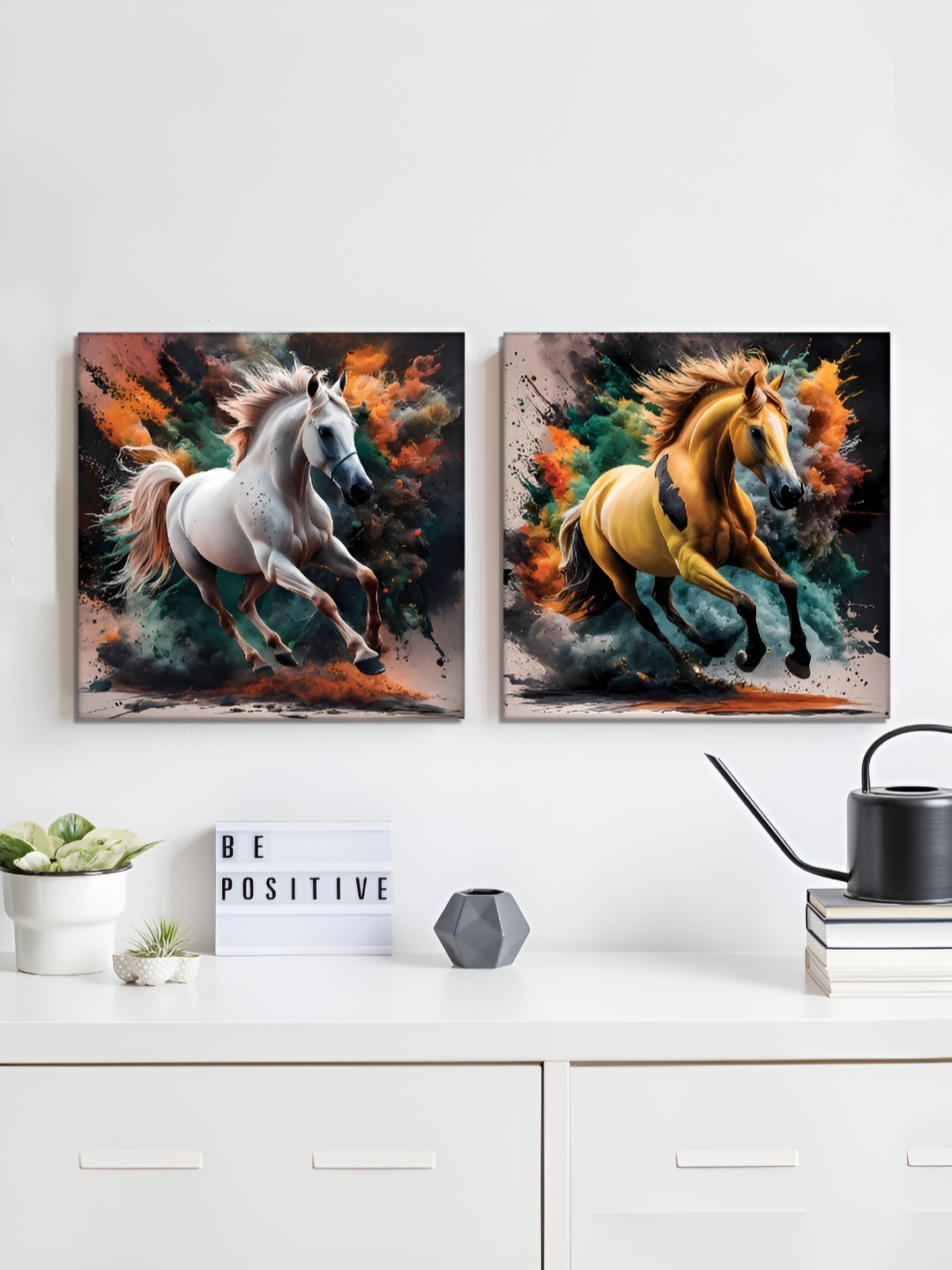 

RANDOM Green & Orange-Coloured 2 Pieces Horses Canvas Wall Art