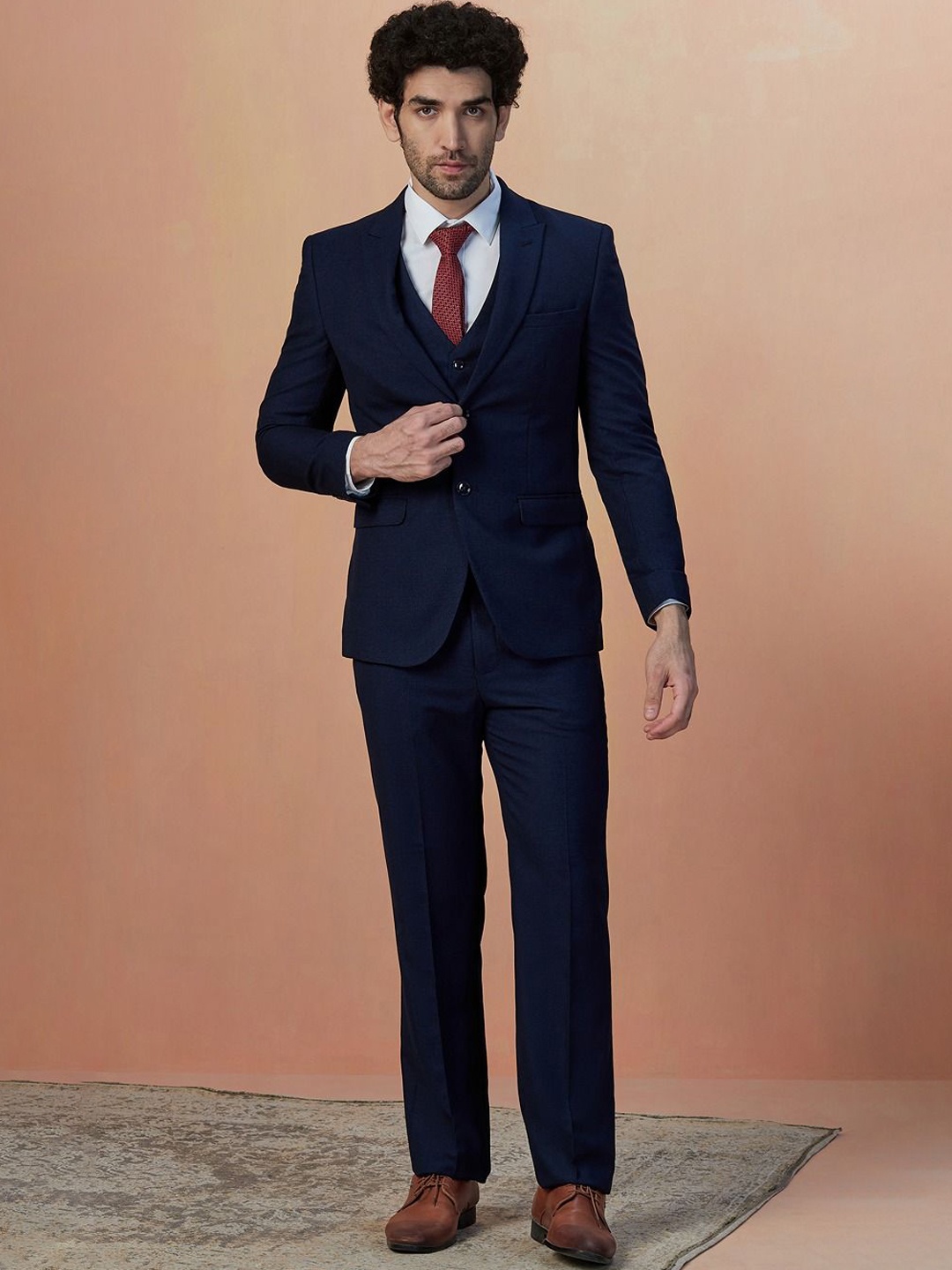 

Manyavar Tailored-Fit Single-Breasted Five-Piece Suit, Blue