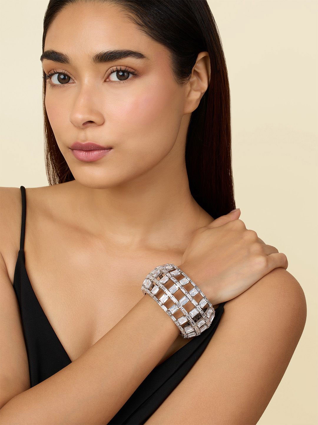 

Isharya Rhodium-Plated Cubic Zirconia Dreamy Diamonds Statement Cuff Bracelet, Silver