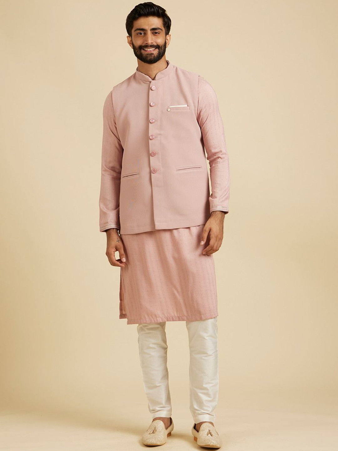 

Manyavar Woven Design Nehru Jackets, Pink