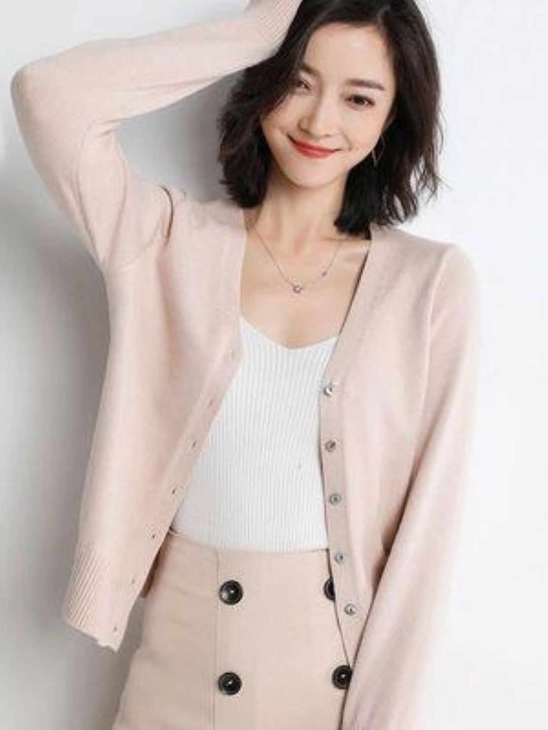 

KPOP Women V-Neck Long Sleeves Top, Pink