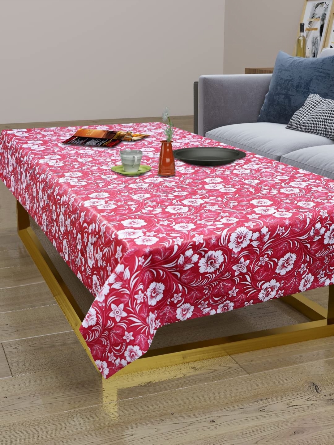 

LooMantha Maroon & White Floral Printed Waterproof 2-Seater Table Cover