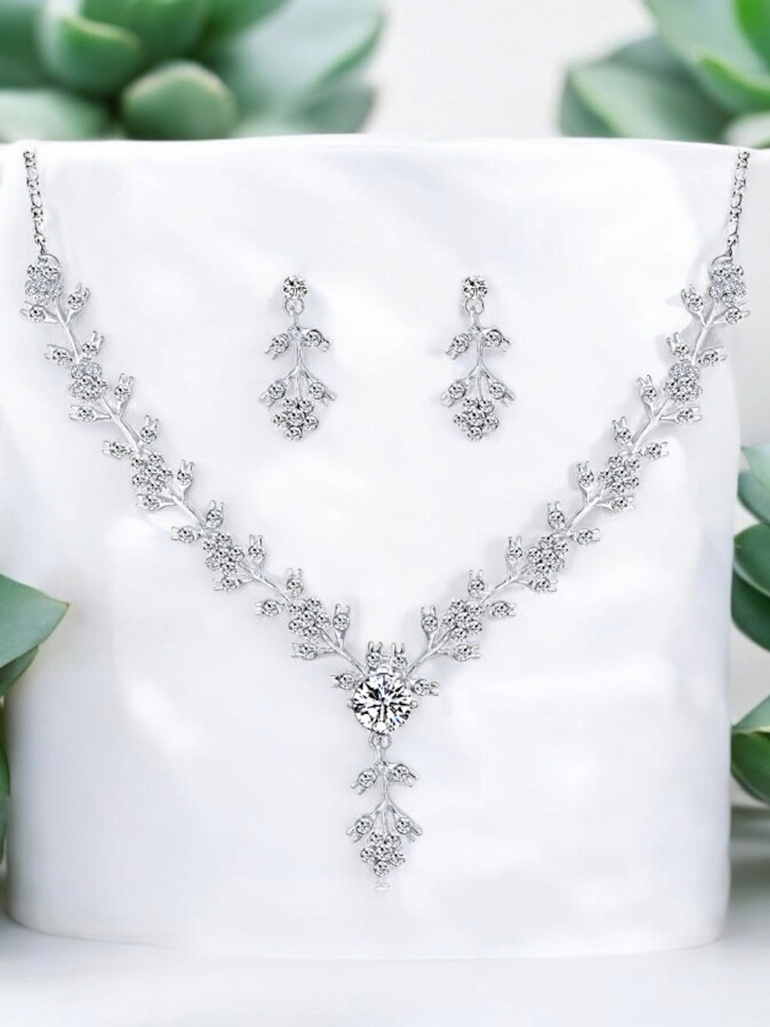 

Nilu's Collection Silver-Plated CZ Stone-Studded Jewellery Set