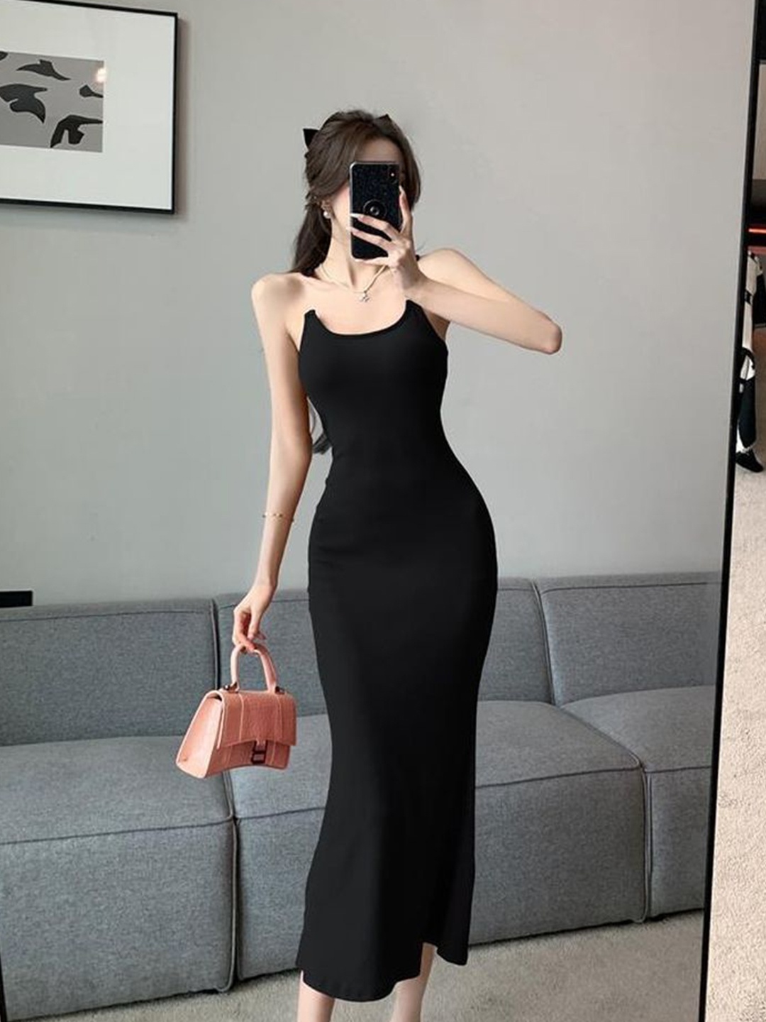 

LULU & SKY Halter Neck Maxi Dress, Black