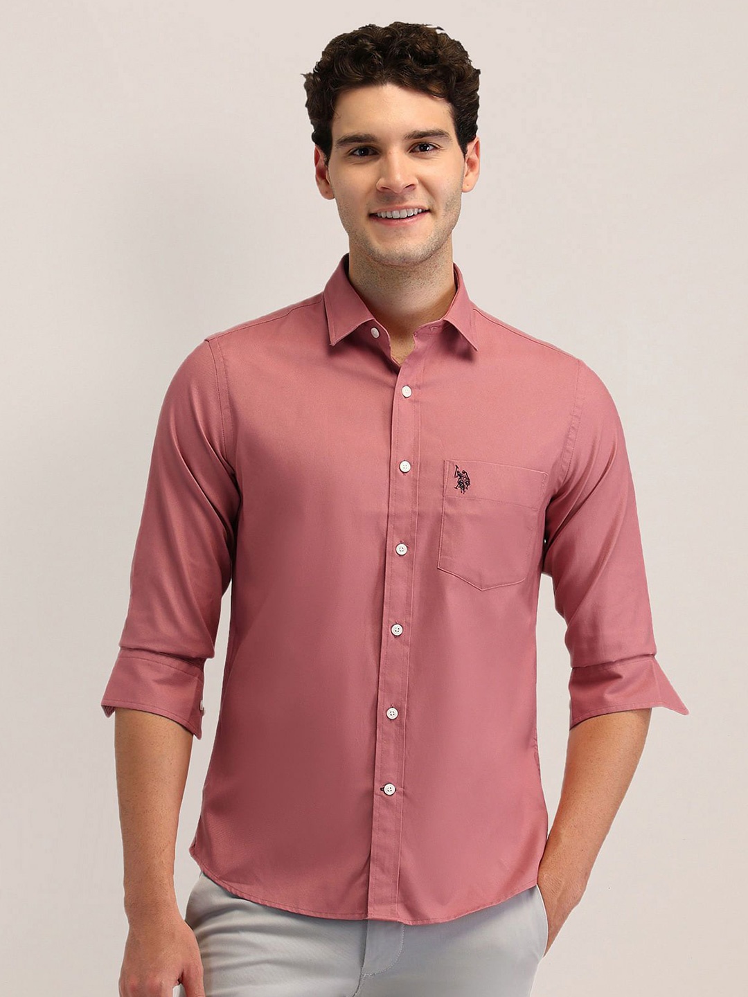 

U.S. Polo Assn. Men Tailored Fit Opaque Formal Shirt, Pink