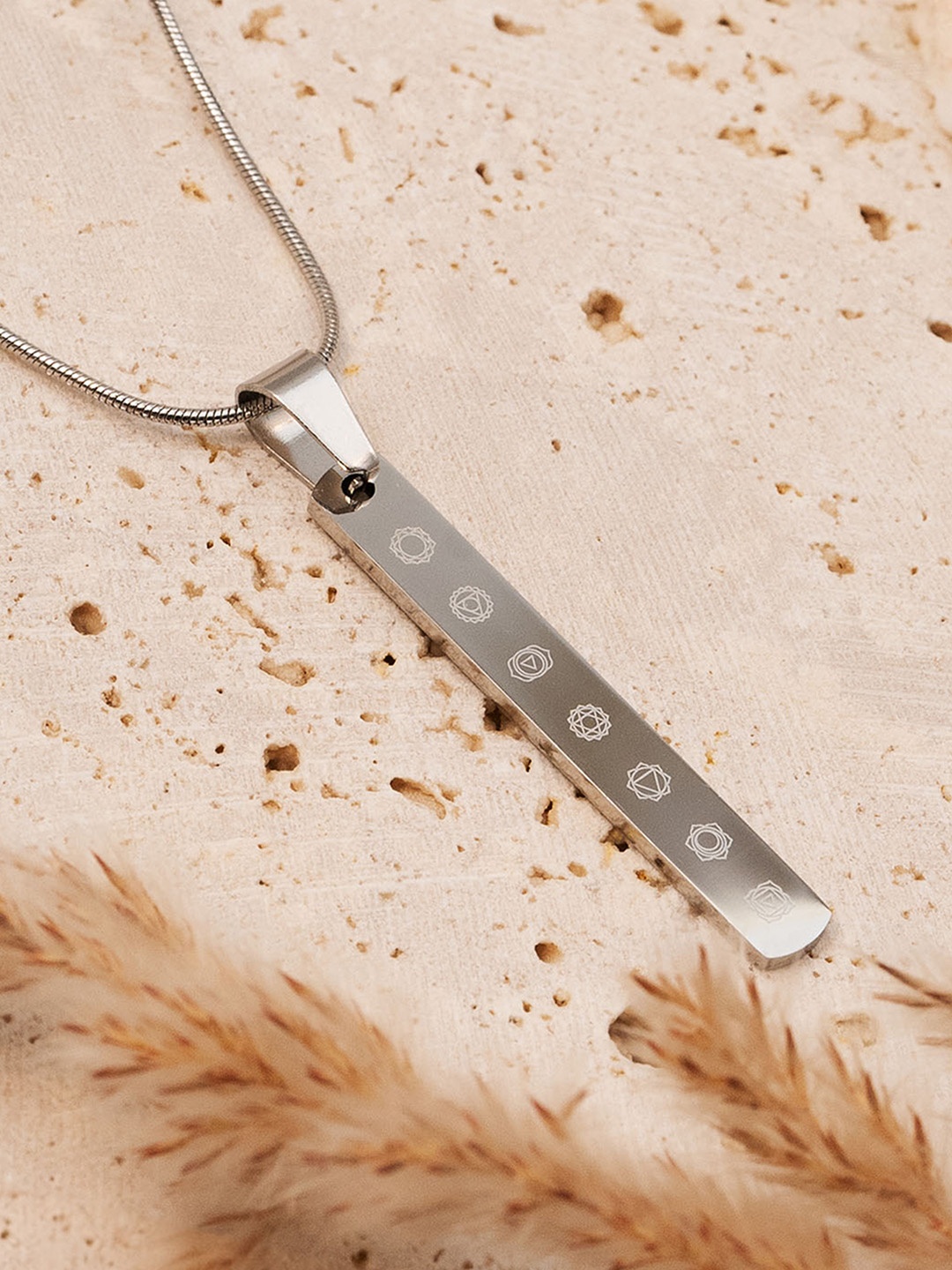 

Mesmerize Stainless Steel 7 Chakra Tag Pendant With Chain, Silver
